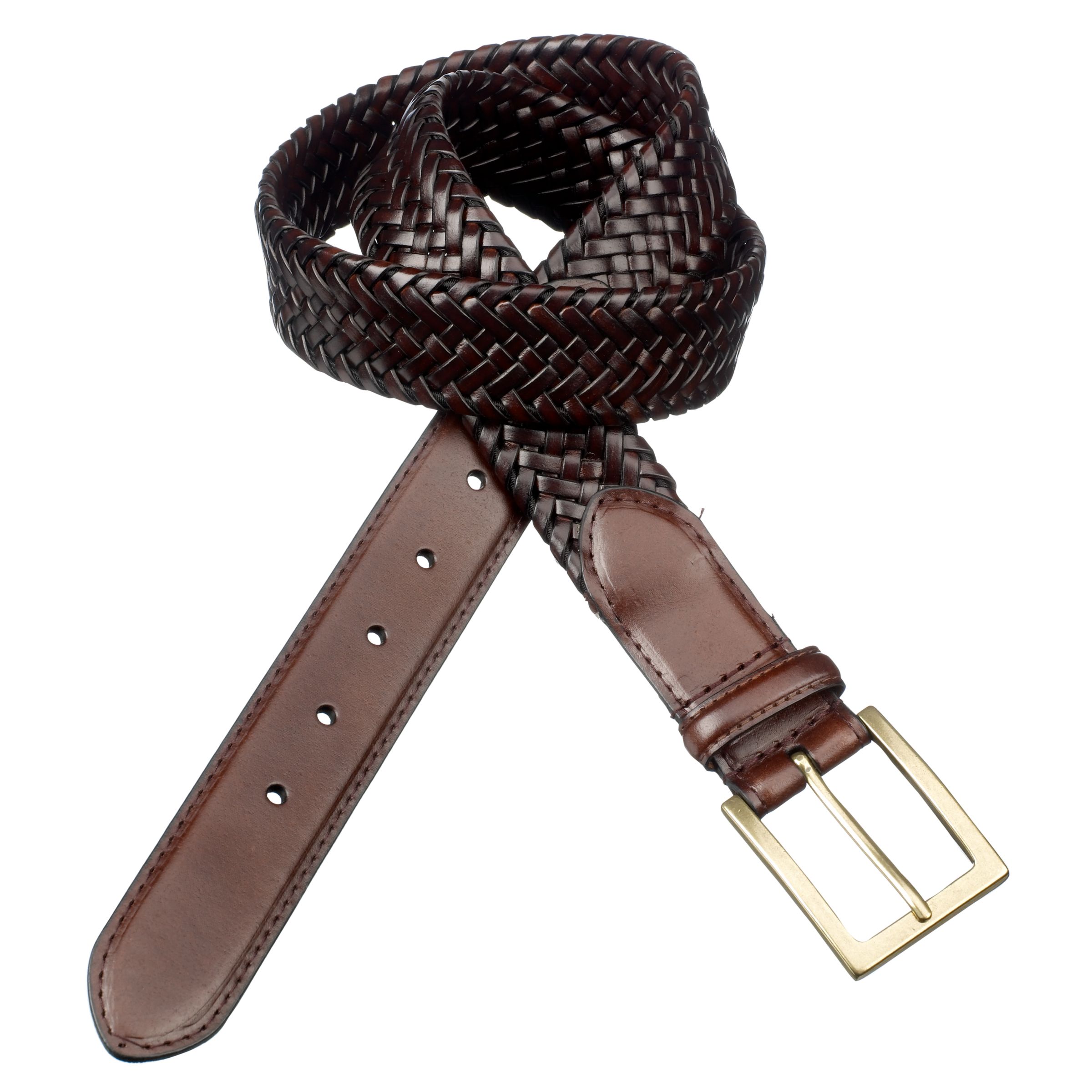 John Lewis Plaited Leather Belt, Brown, Medium