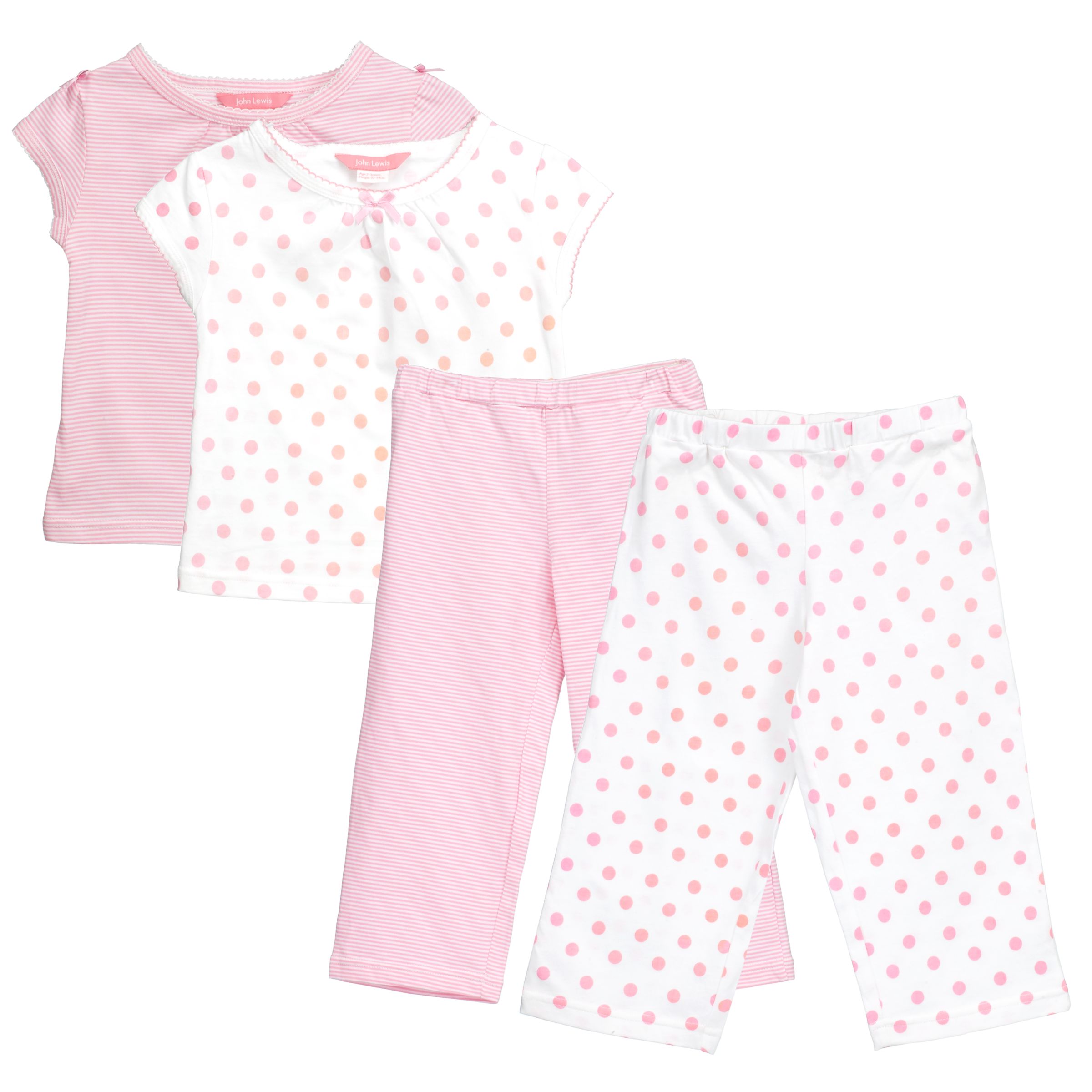 John Lewis Spot/Stripe Pyjamas, Pack of 2, Pink/White, 12-13 Years