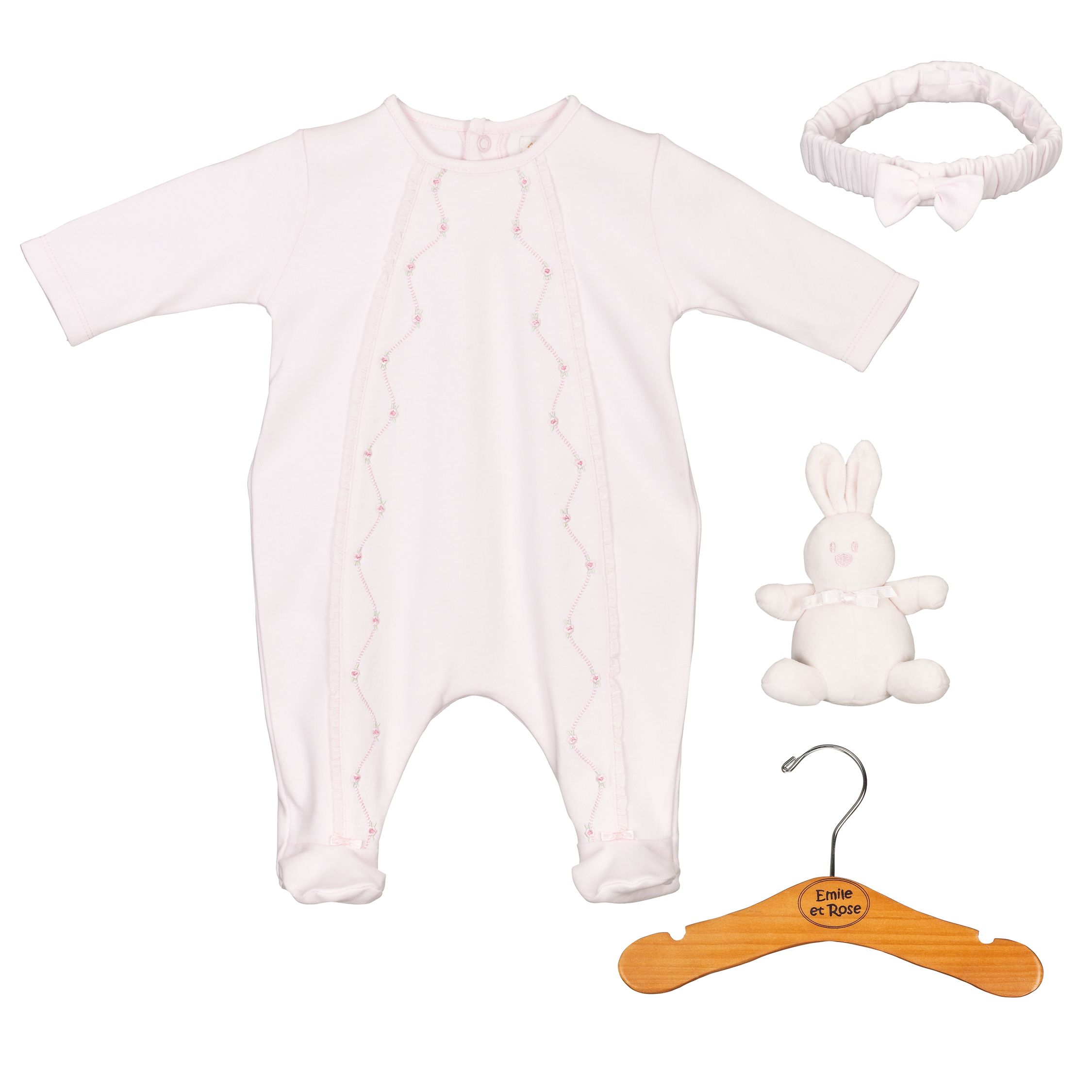 Emile Et Rose Embroidered All-In-One with Headband, Pink, 3-6 Months