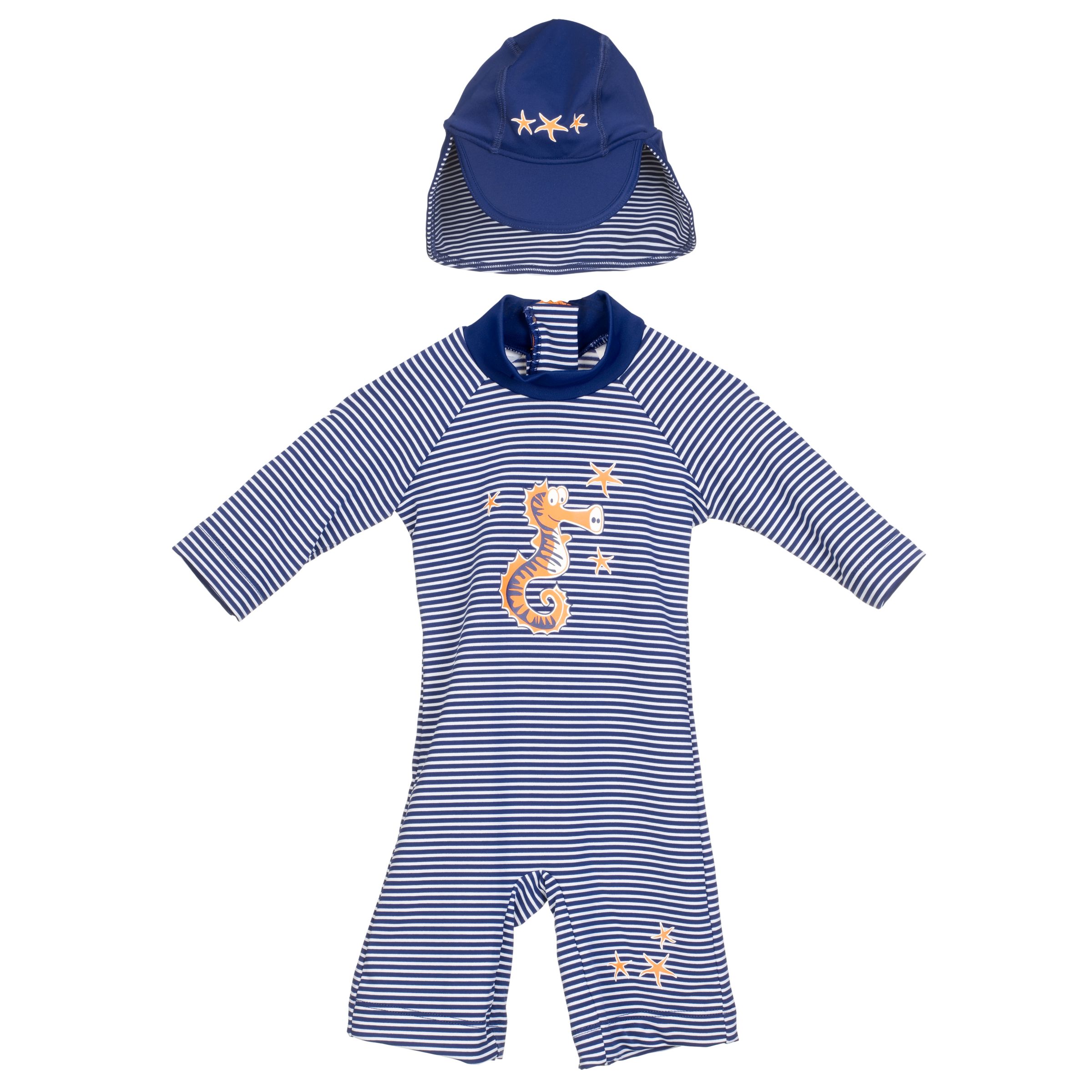 John Lewis Baby Striped Sun Protector and Hat Navy 69 Months
