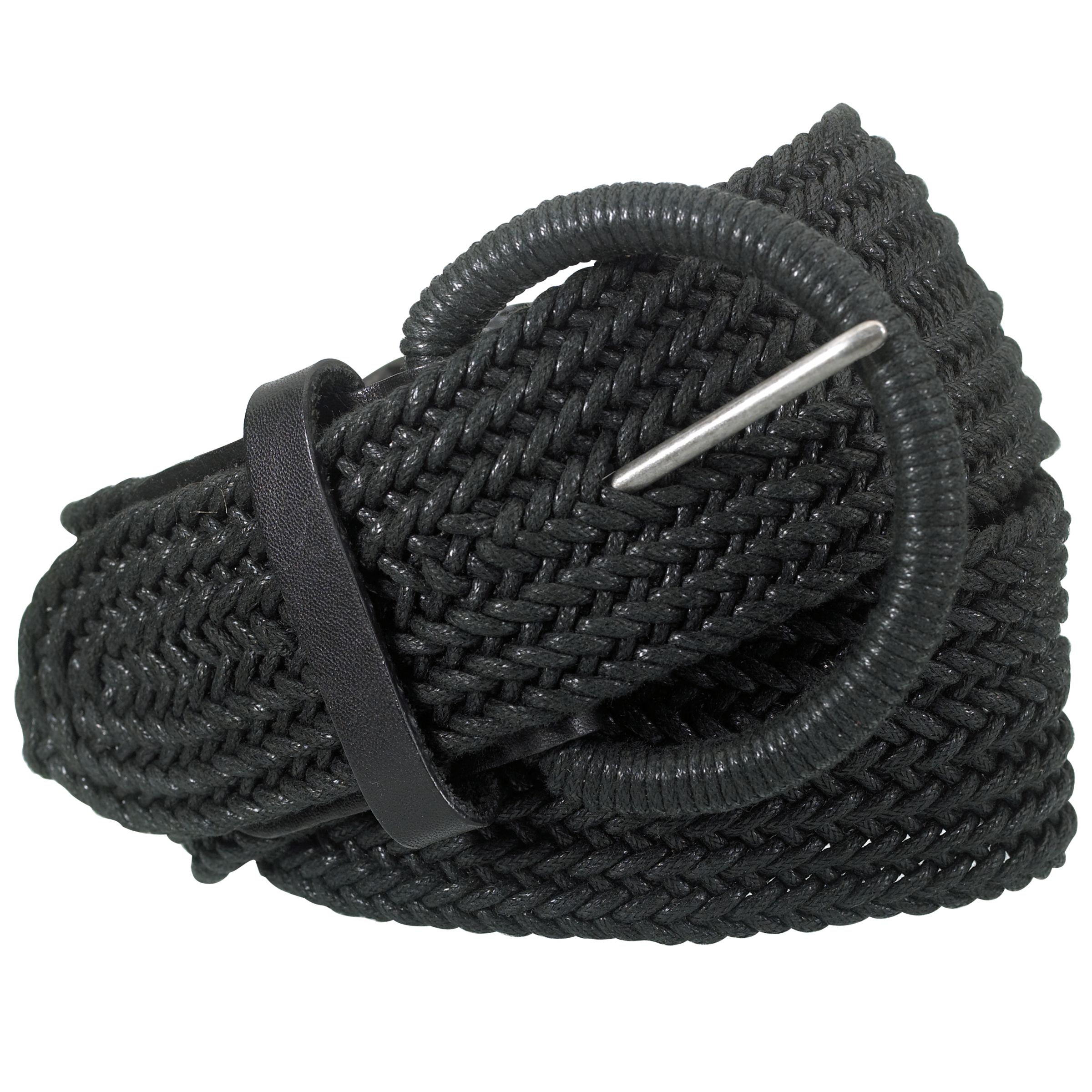John Lewis Wide Woven Cotton Belt, Black, Small