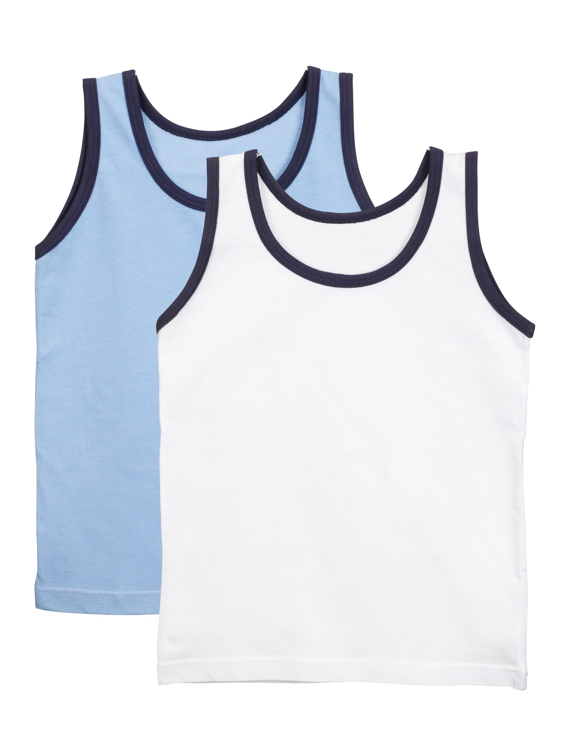 Boys' Vests, Set of 2, Blue/White, Age 7-8