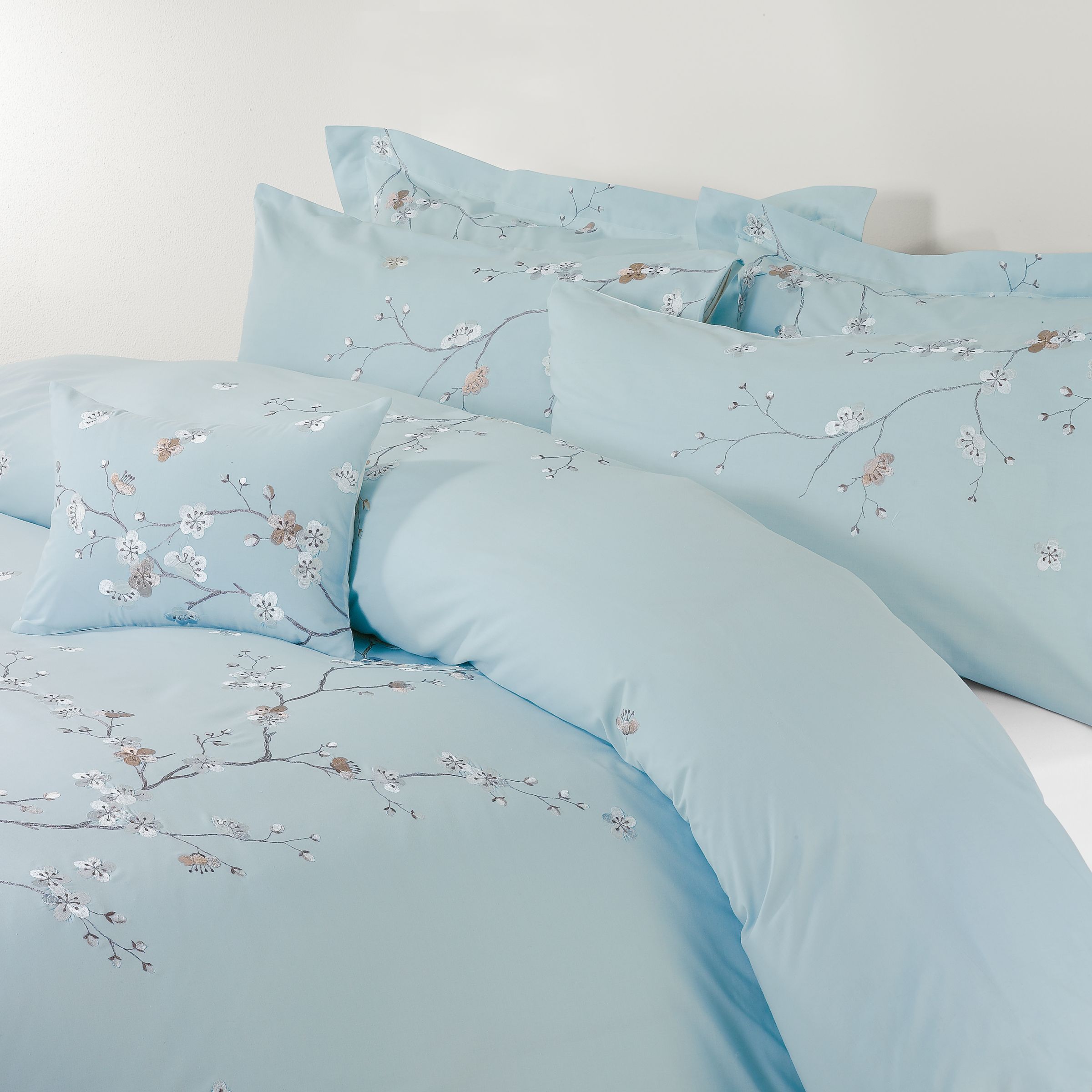 John Lewis Oriental Flower Pillowcases, Duck Egg 