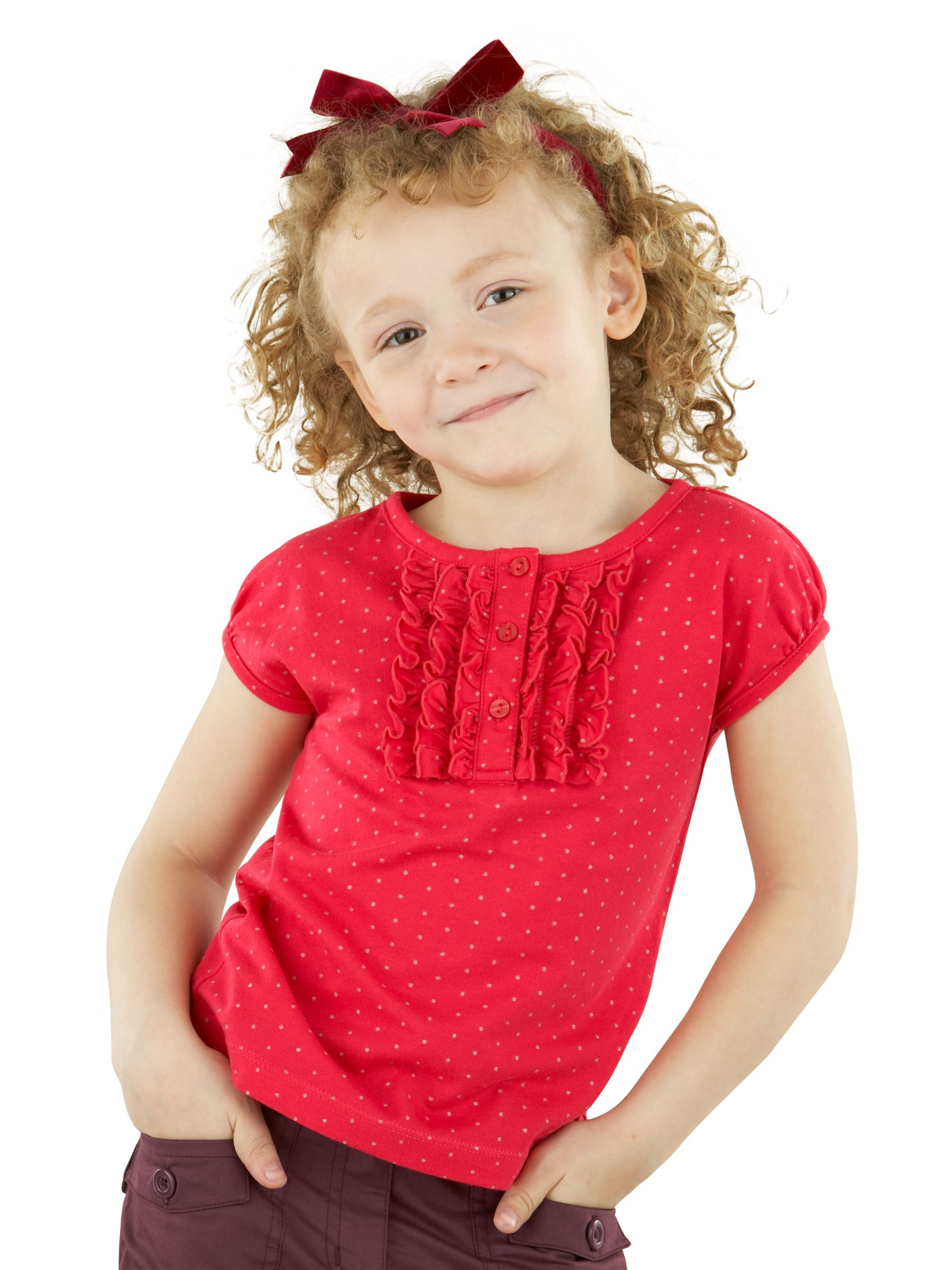 John Lewis Spot and Frill T-Shirt, Red, 4-5 Years