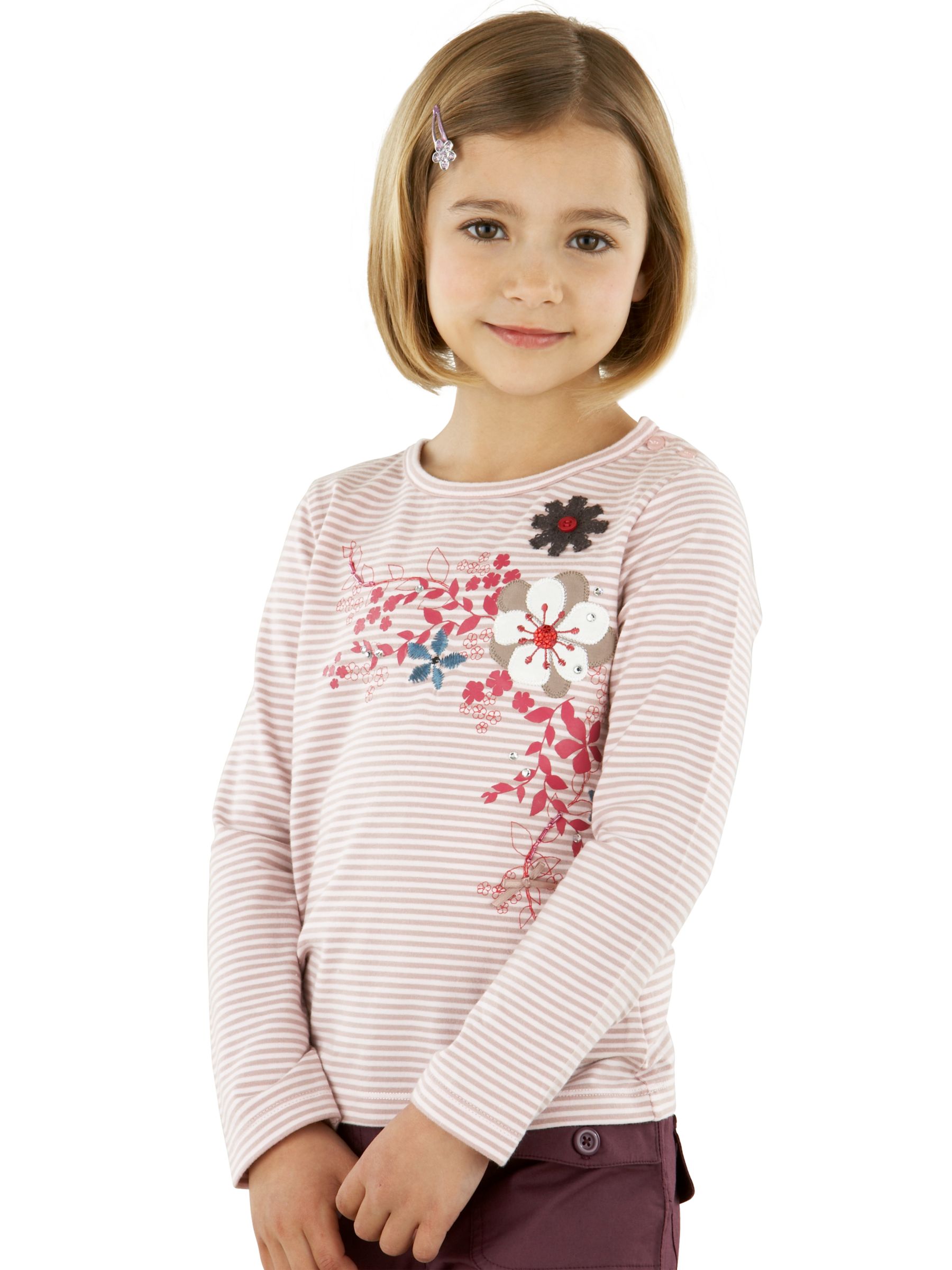 John Lewis Stripe and Flowers T-Shirt, Pink, 3-4 Years