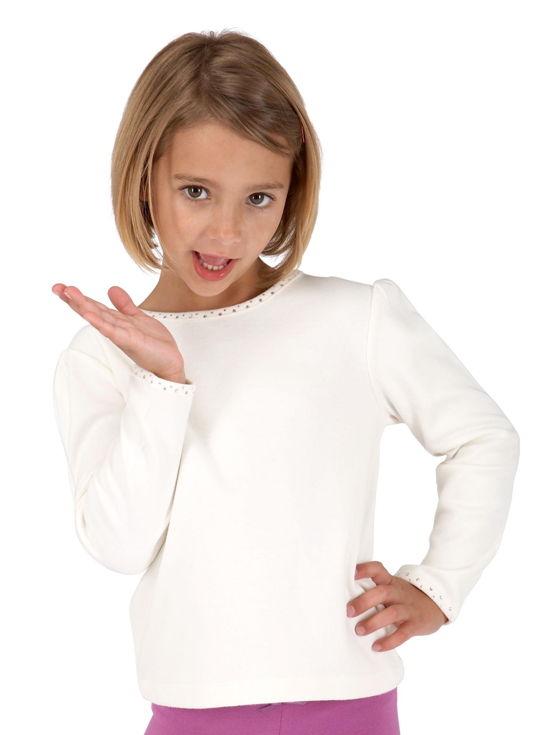 John Lewis Diamante T-Shirt, Cream, 2-3 Years