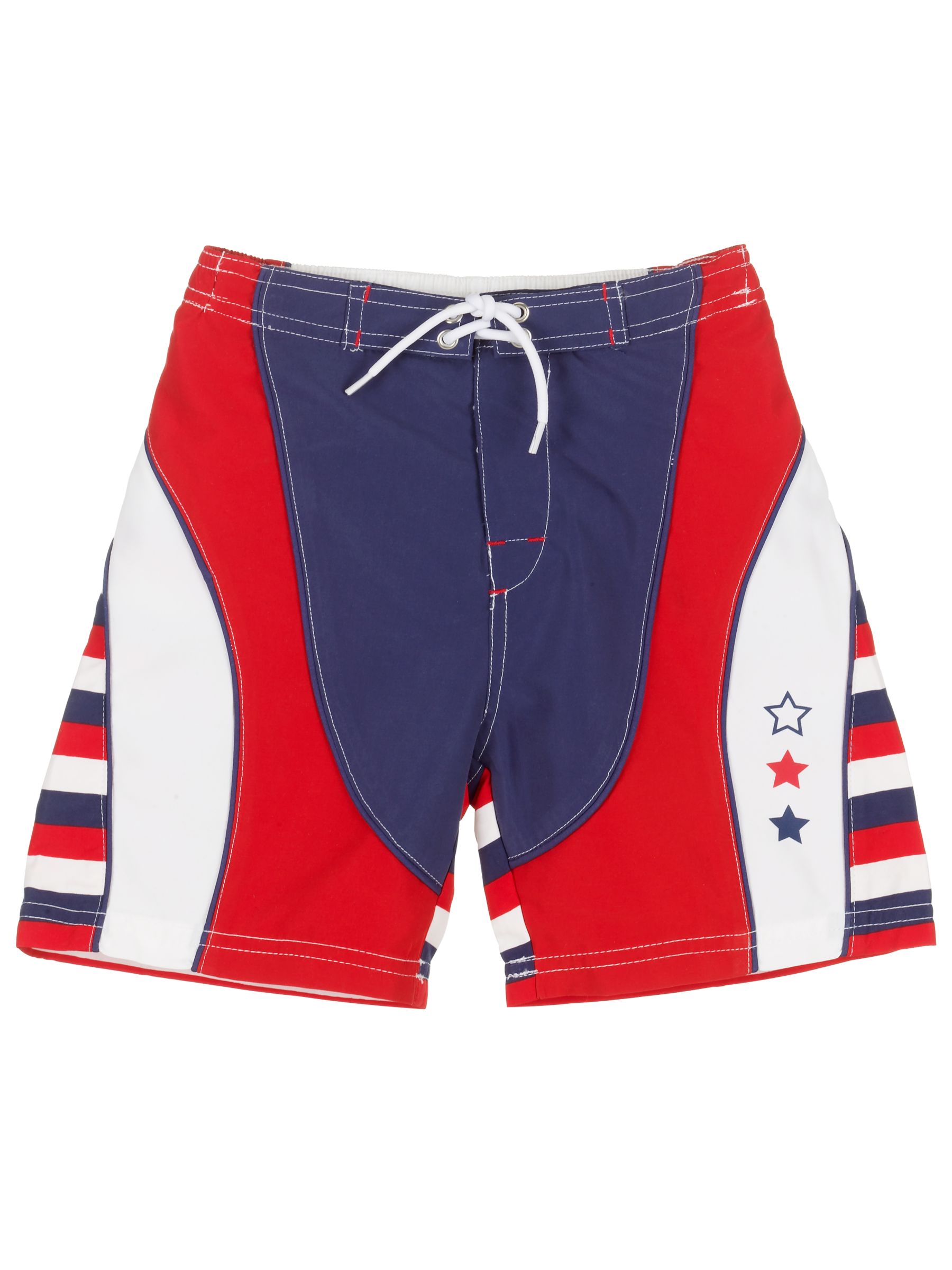 John Lewis Stripe Boardshorts, Navy/Red, 8-9 Years