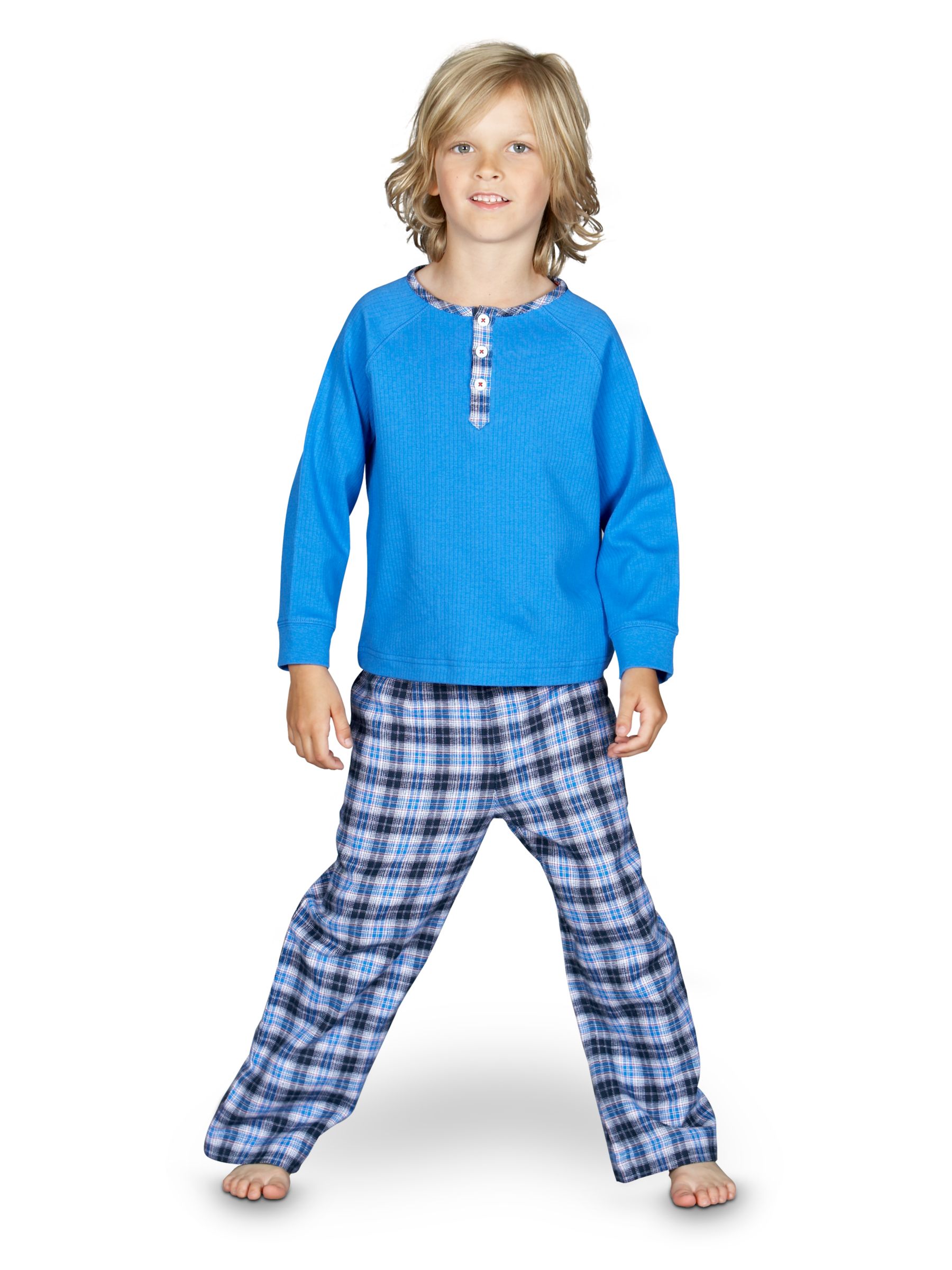 John Lewis Check Trouser Pyjamas, Blue, 3-4 Years