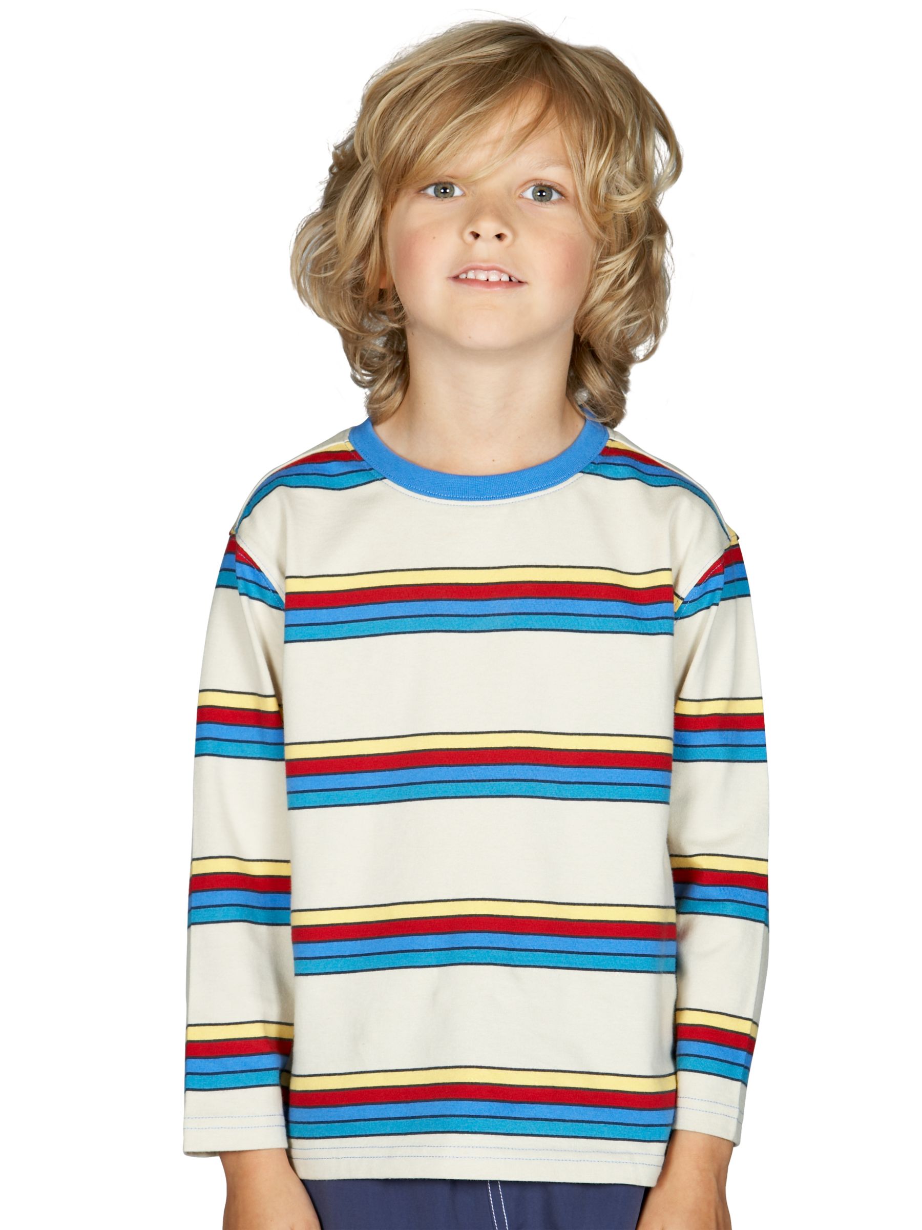 John Lewis Striped/Plain Long Sleeve T-Shirts, Pack of 2, Red/Beige, 12-13 Years