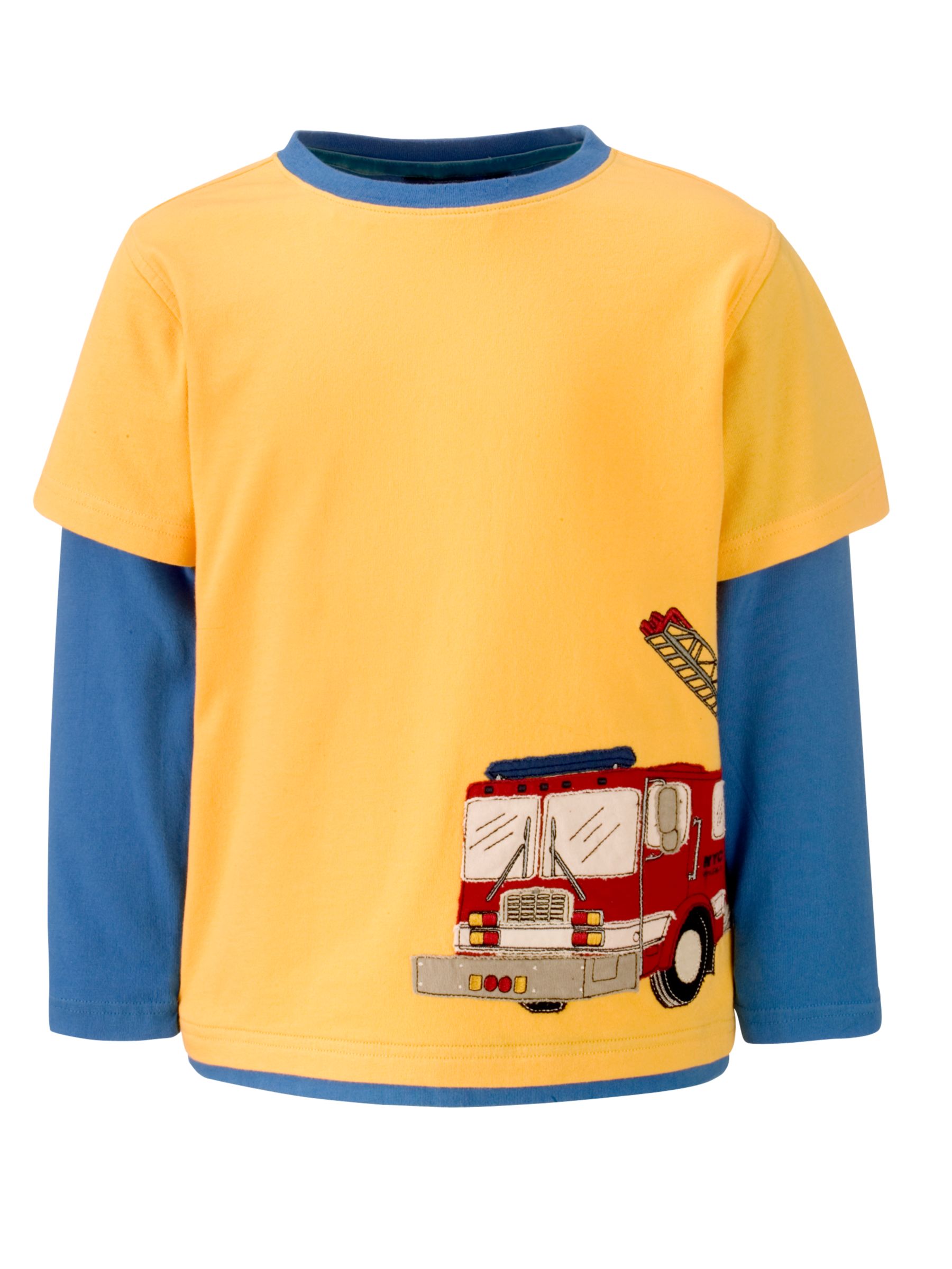 John Lewis Fire Engine Layered T-Shirt, Yellow, 3-4 Years
