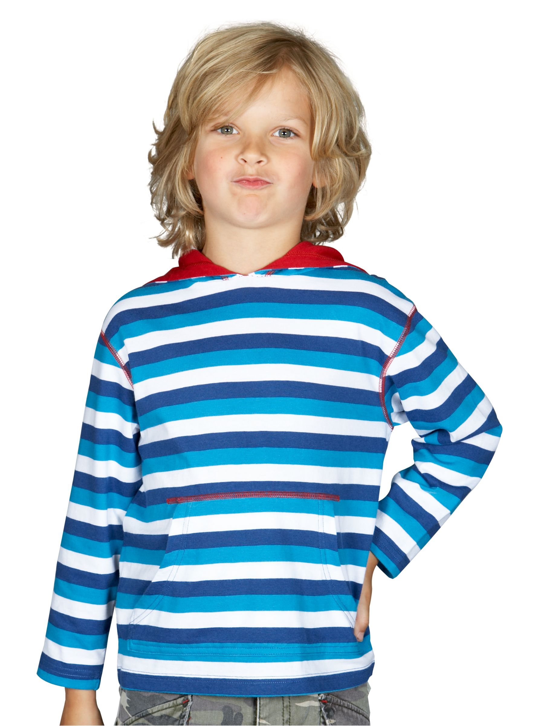 John Lewis Striped Hoodie, Blue, 2-3 Years