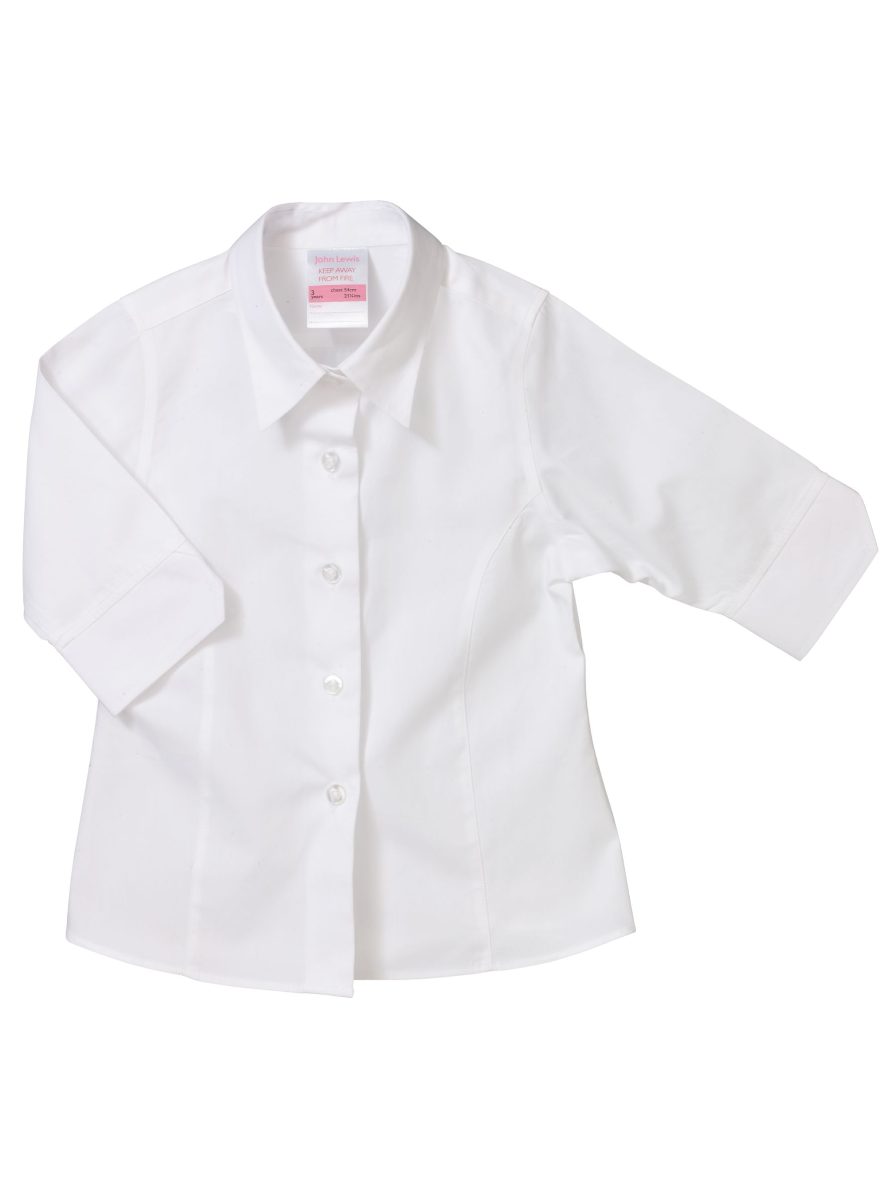 John Lewis 3/4 Sleeve Cotton Blouse, White, Age 15