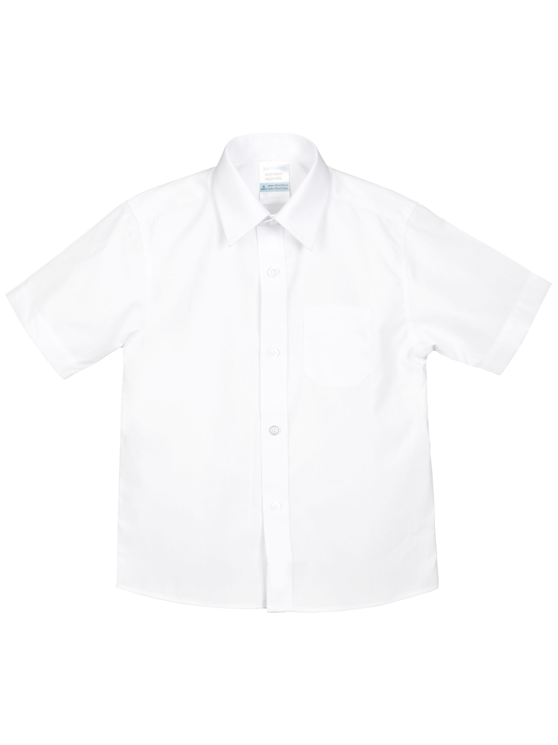 John Lewis Easy-Care Short Sleeve Shirt, White, 3 Pack, Age 10