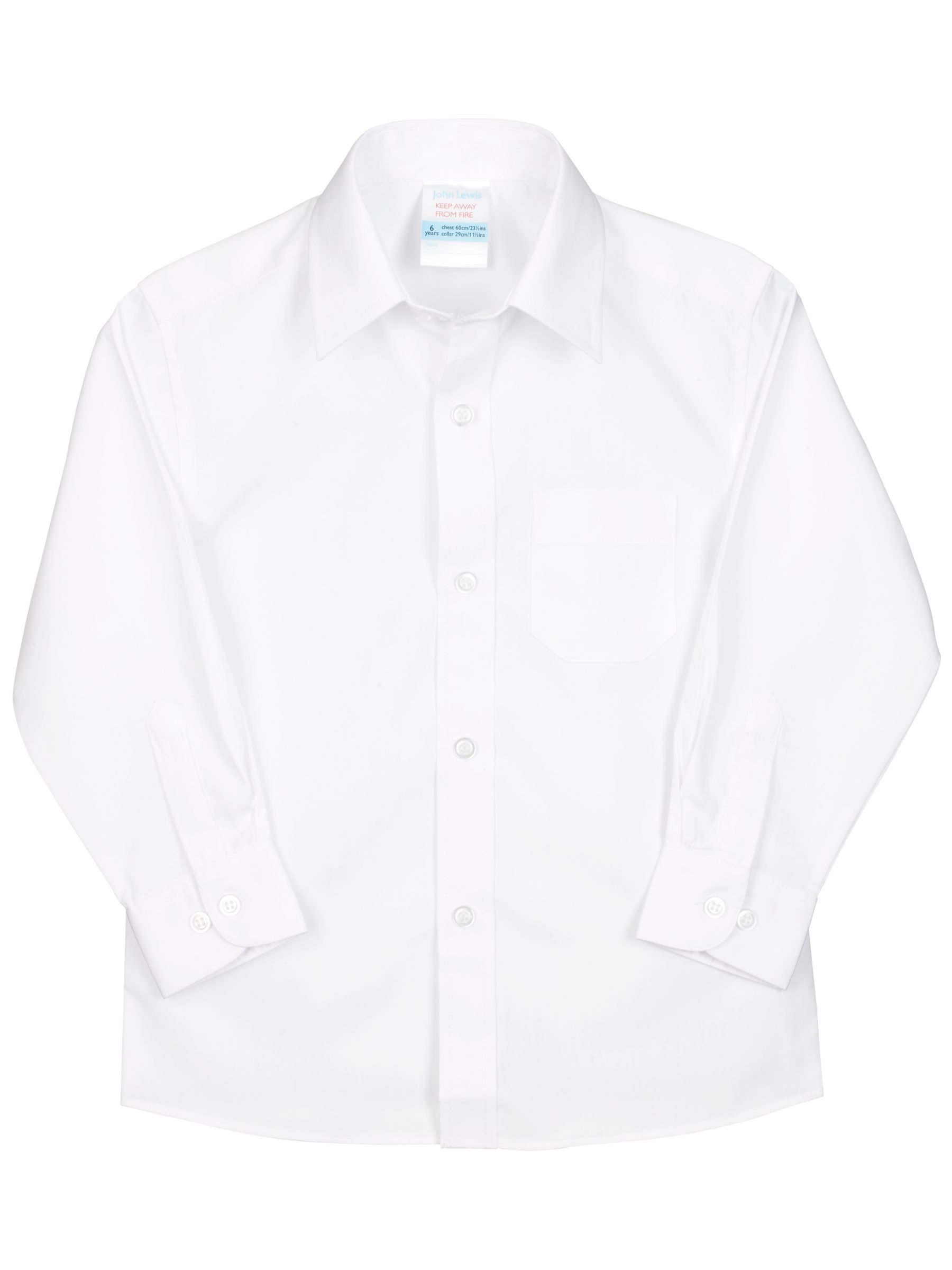 John Lewis Easy-Care Long Sleeve Shirt, White, 3 Pack, Age 9