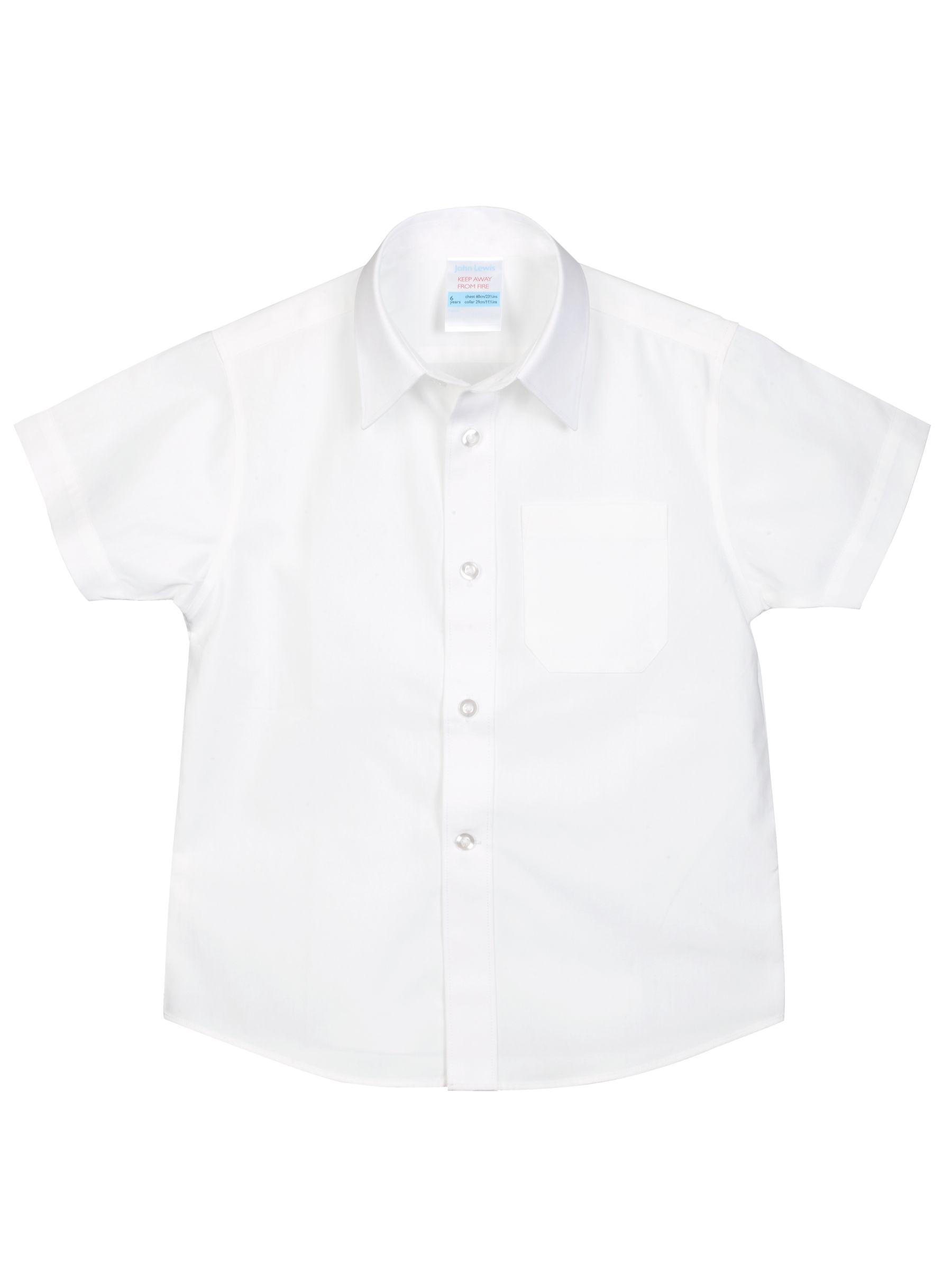 John Lewis Short Sleeve Cotton Shirt, White, Collar 16''
