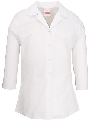 John Lewis Fitted Cotton Stretch Blouse, White,