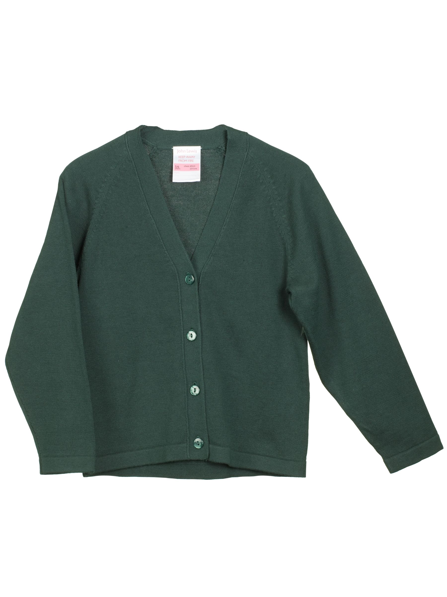 John Lewis Cotton Cardigan, Bottle Green, Age 15/16