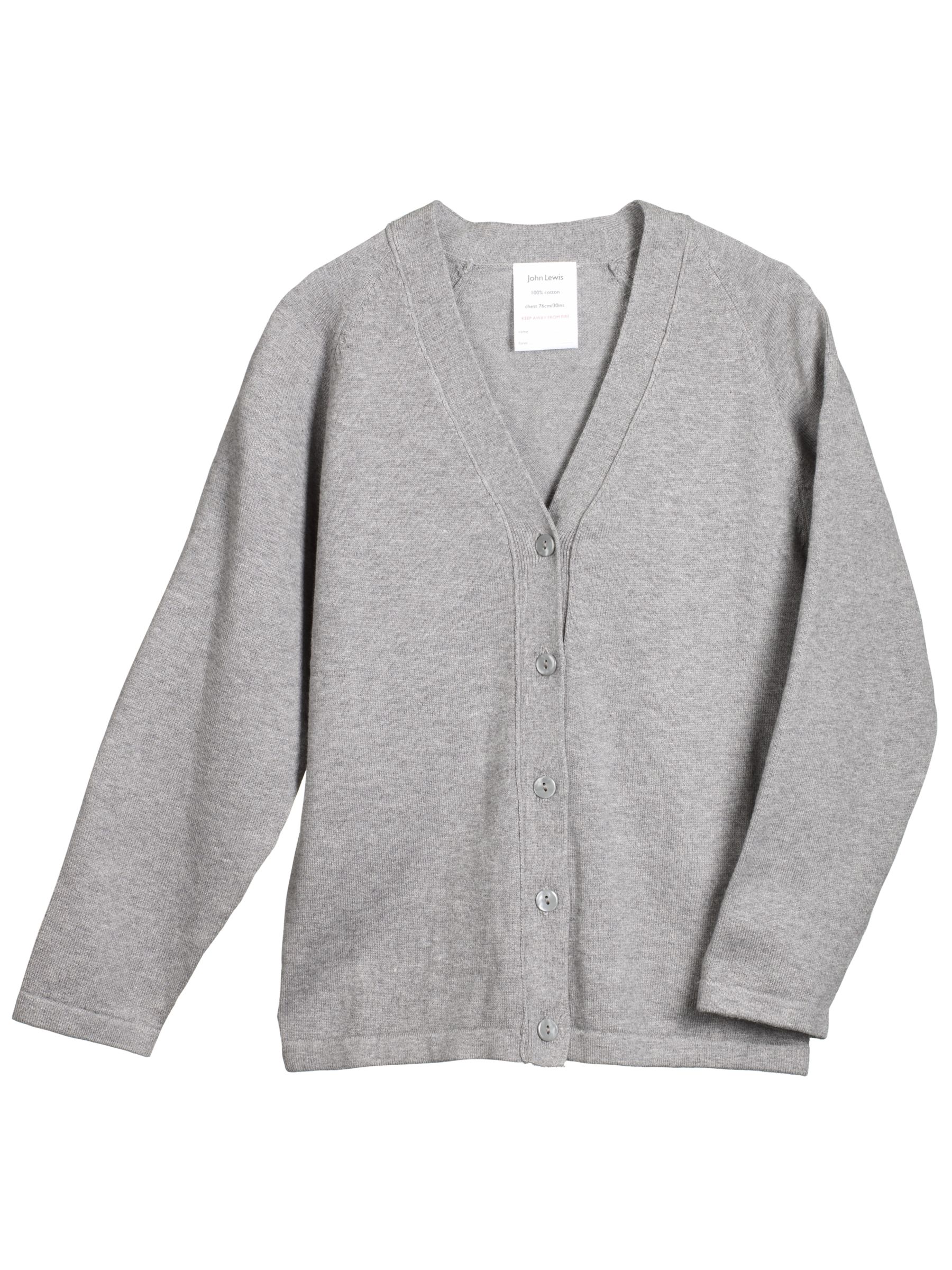 John Lewis Cotton Cardigan, Light Grey, Age 5/6