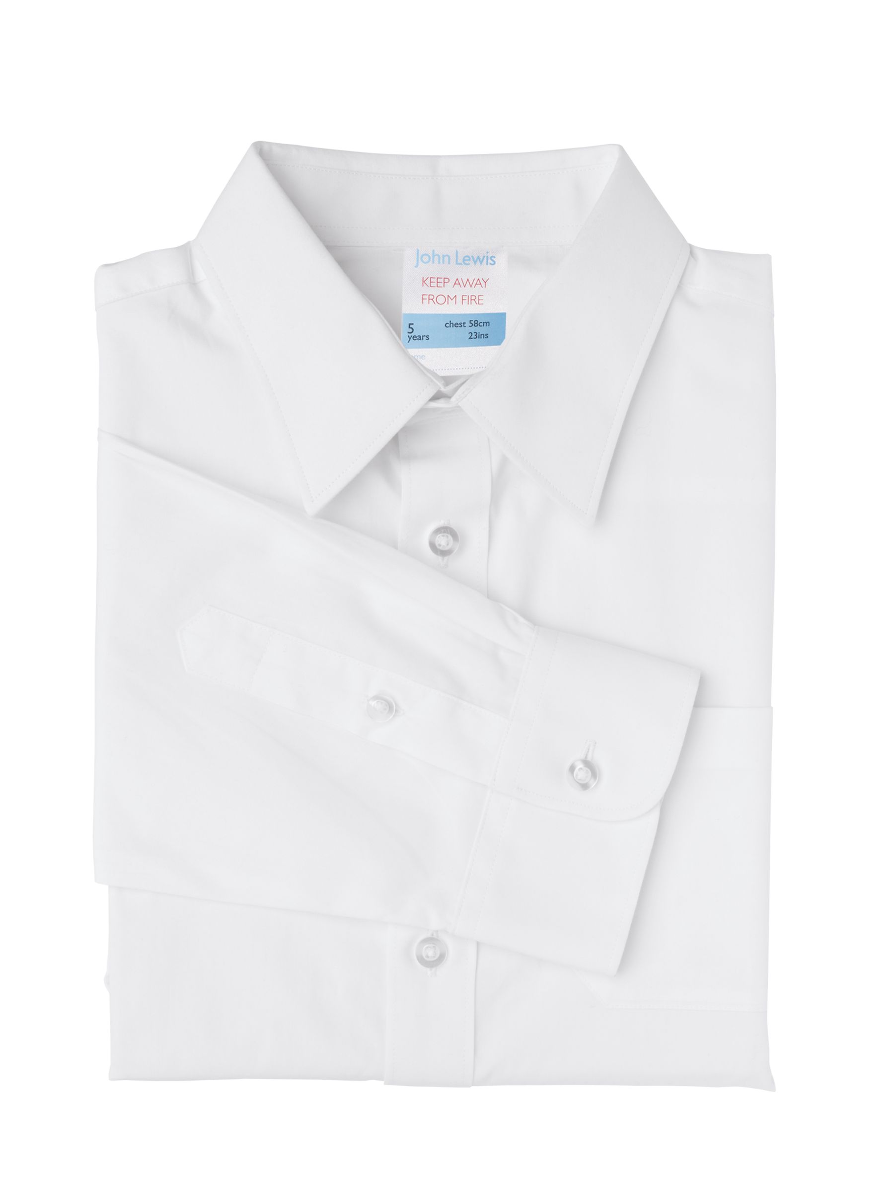 John Lewis Long Sleeve Cotton Shirt, White, Age 16