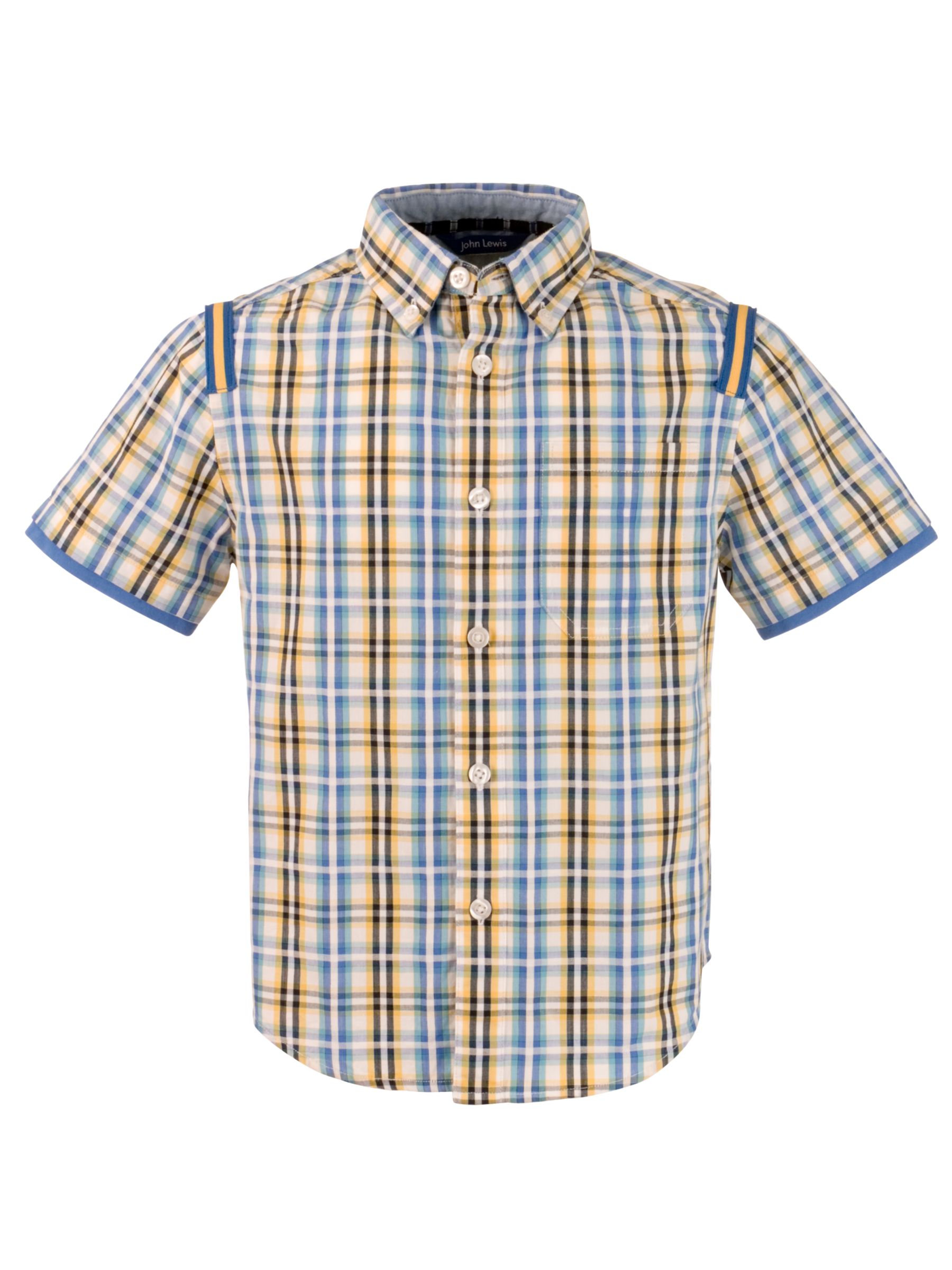 John Lewis Short Sleeve Check Shirt, Blue, 3-4 Years