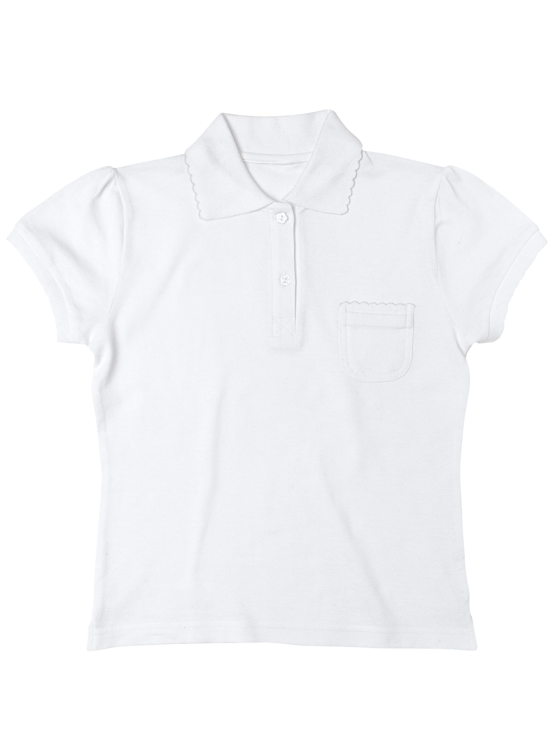 John Lewis Cotton Scallop Polo Shirt, White, 2 Pack, Age 10