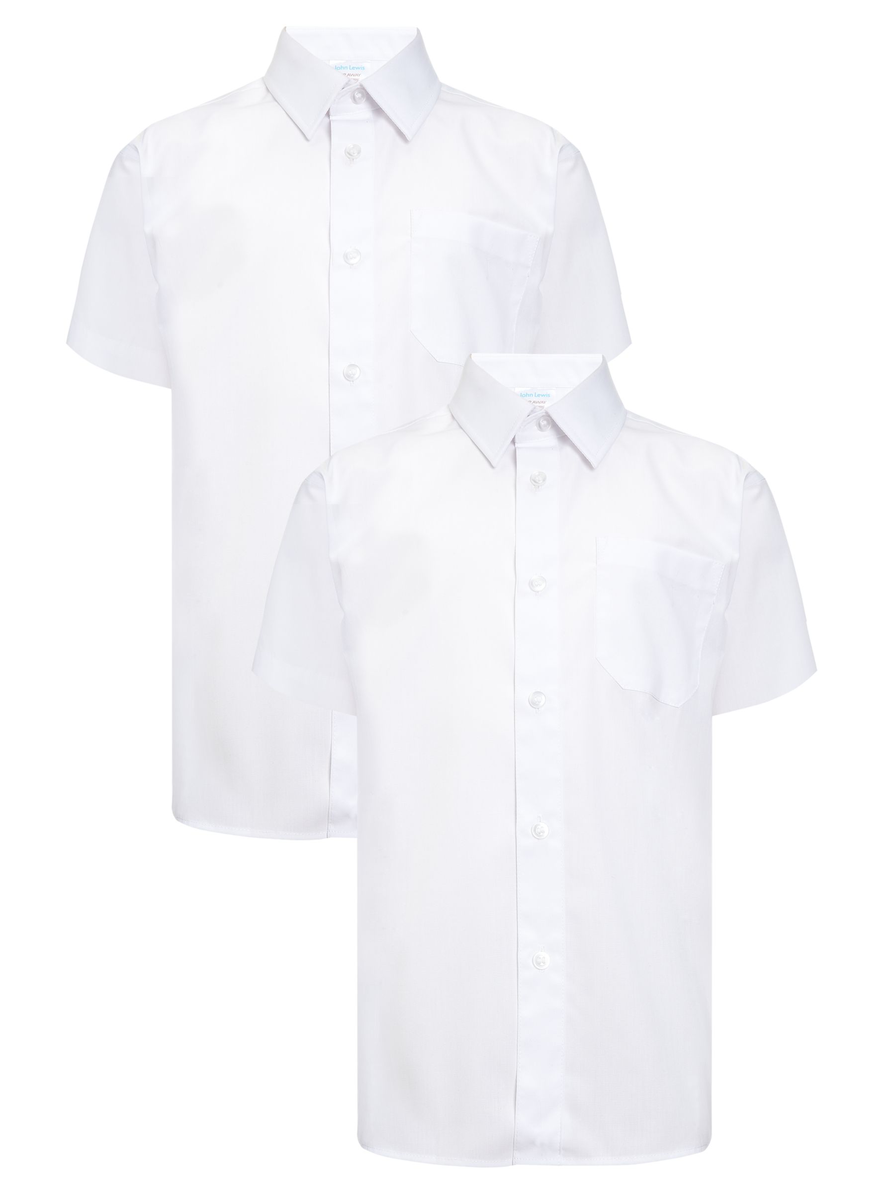 John Lewis Short Sleeve Non-Iron Shirt, Pack of 2, White, Age 15