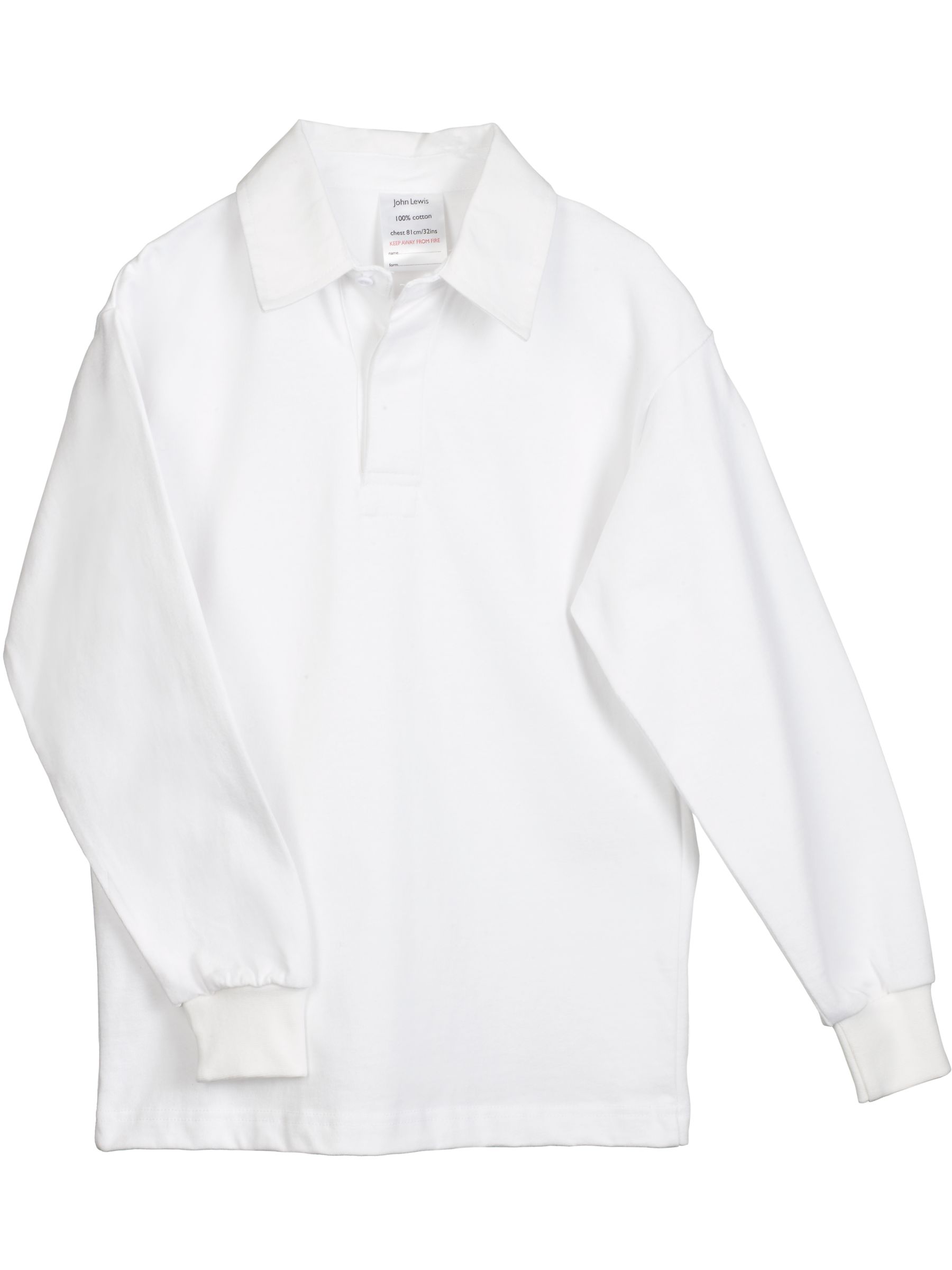 John Lewis Cotton Rugby Shirt, White, Age 7-8
