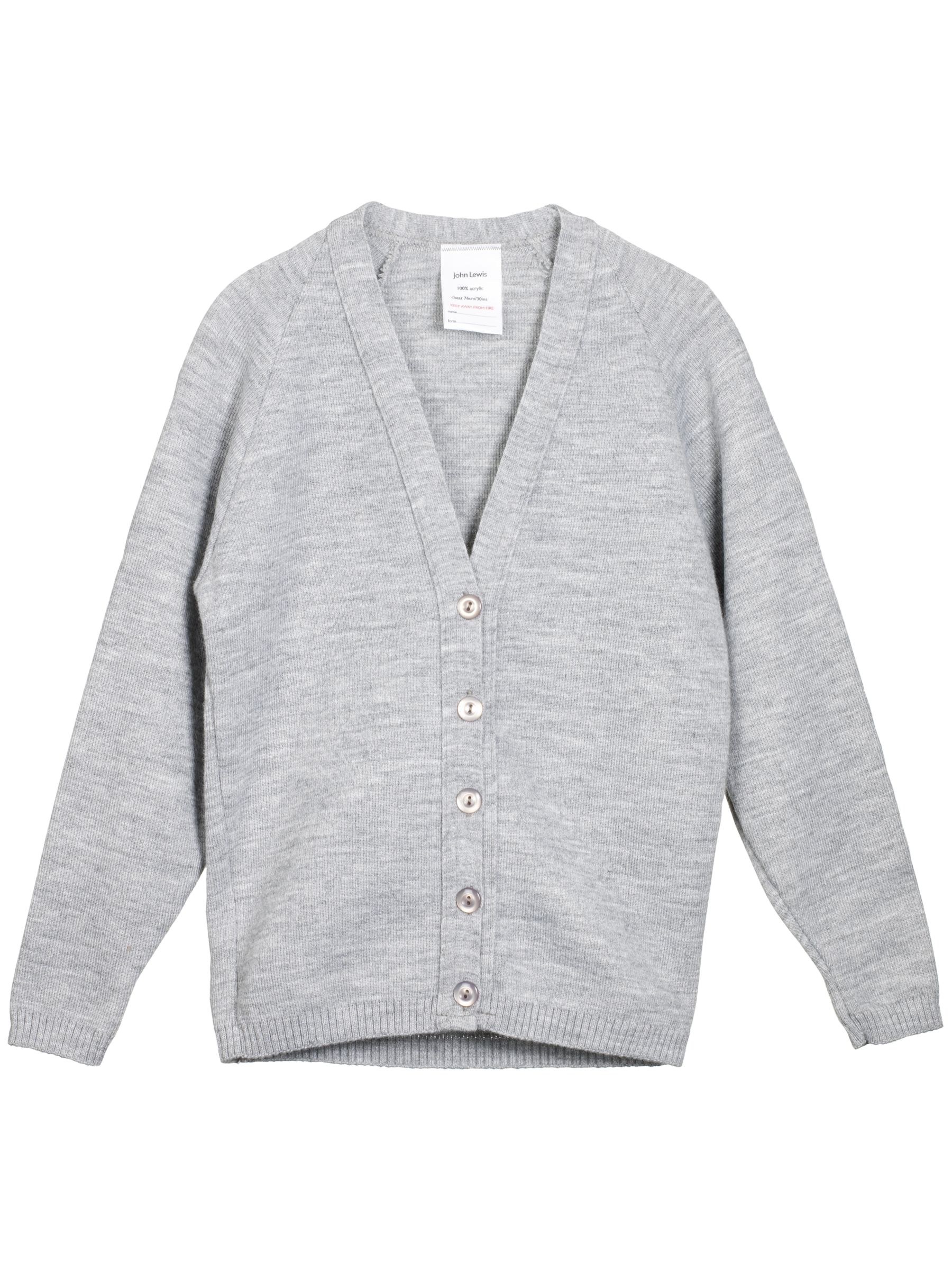 John Lewis Easy-Care Acrylic Cardigan, Grey, Age 11-12