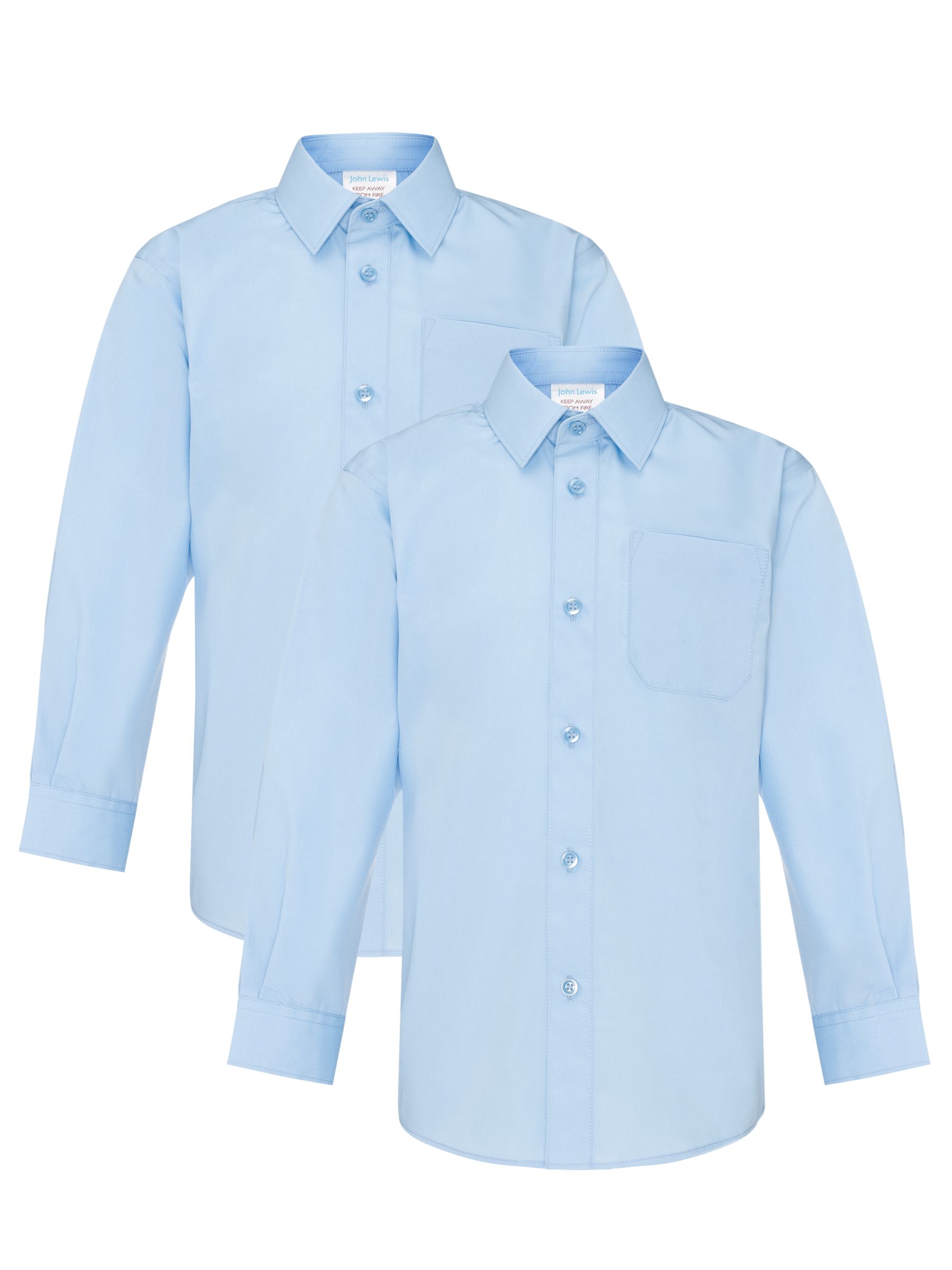 John Lewis Long Sleeve Non-Iron Shirt, Blue, 2 Pack, Age 4