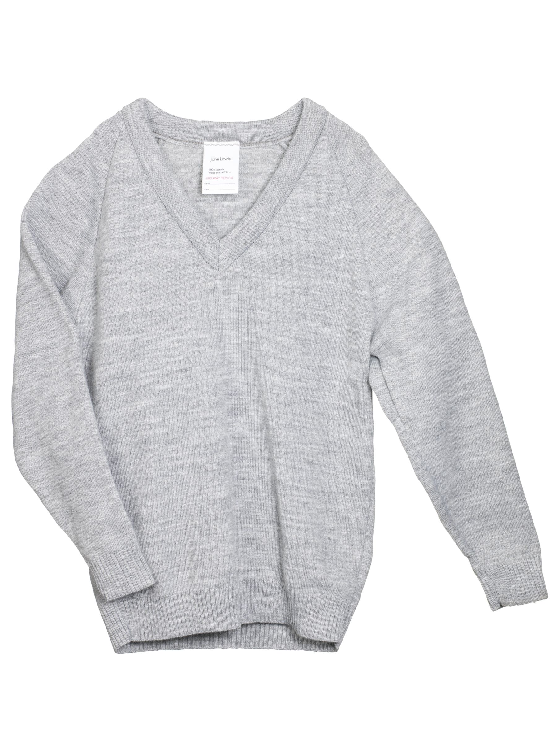 John Lewis V-Neck Jumper, Light Grey, Age 9-10
