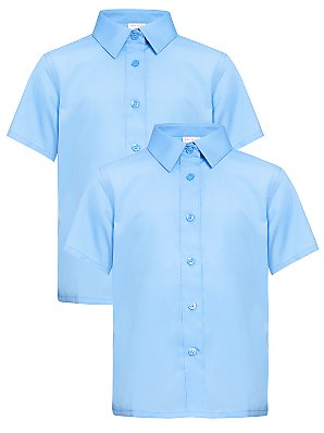 John Lewis Non-Iron Short Sleeve Blouse, Blue, 2