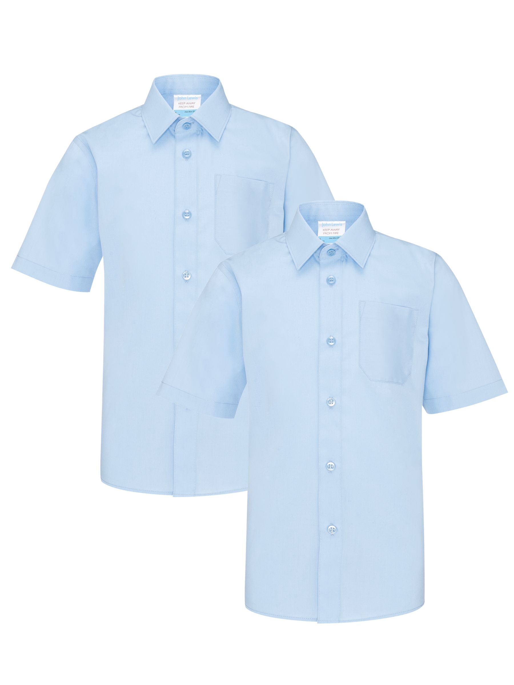 John Lewis Short Sleeve Non-Iron Shirt, Blue, Age 12