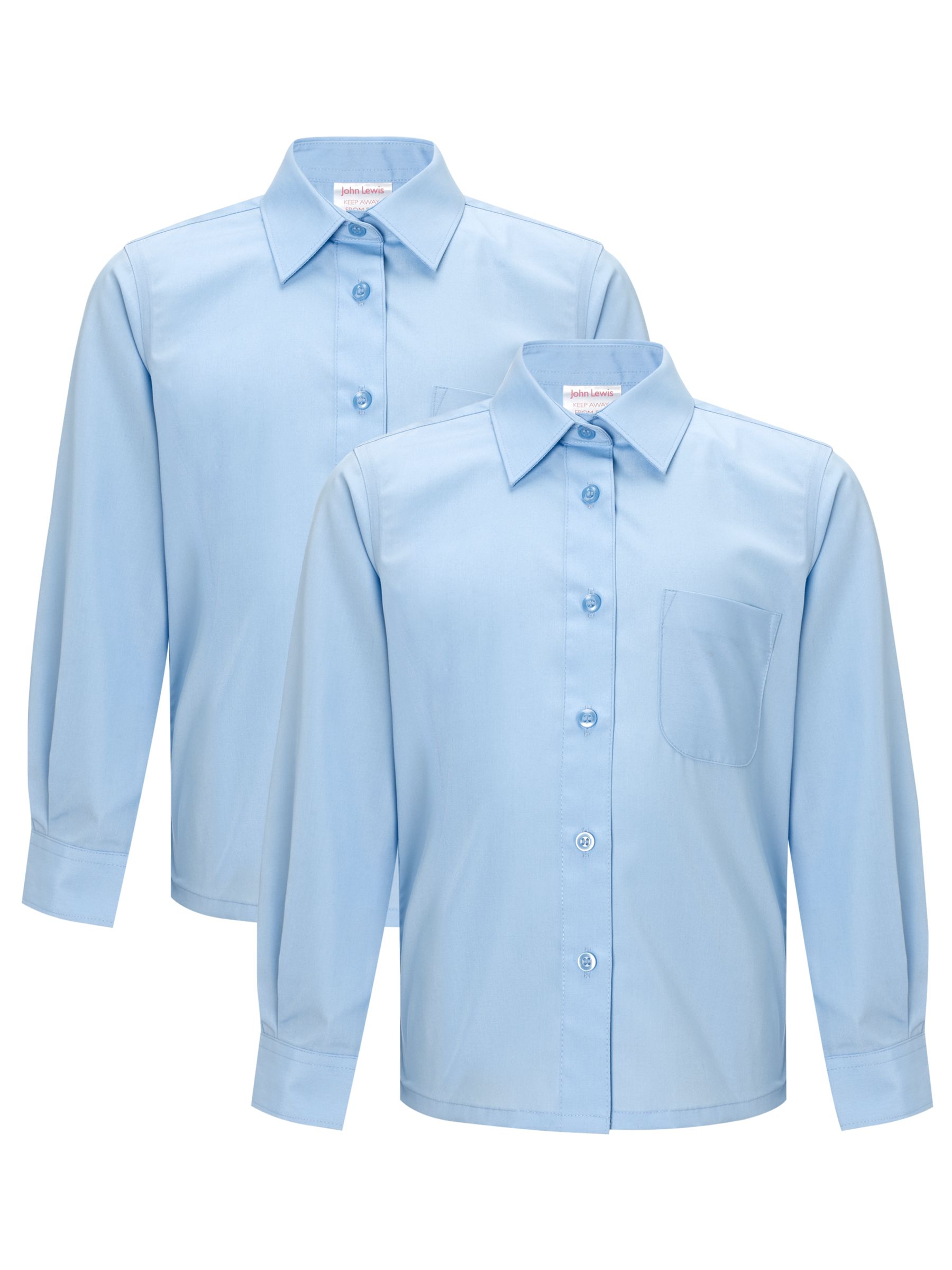 John Lewis Non-Iron Long Sleeve Blouse, Blue, 2