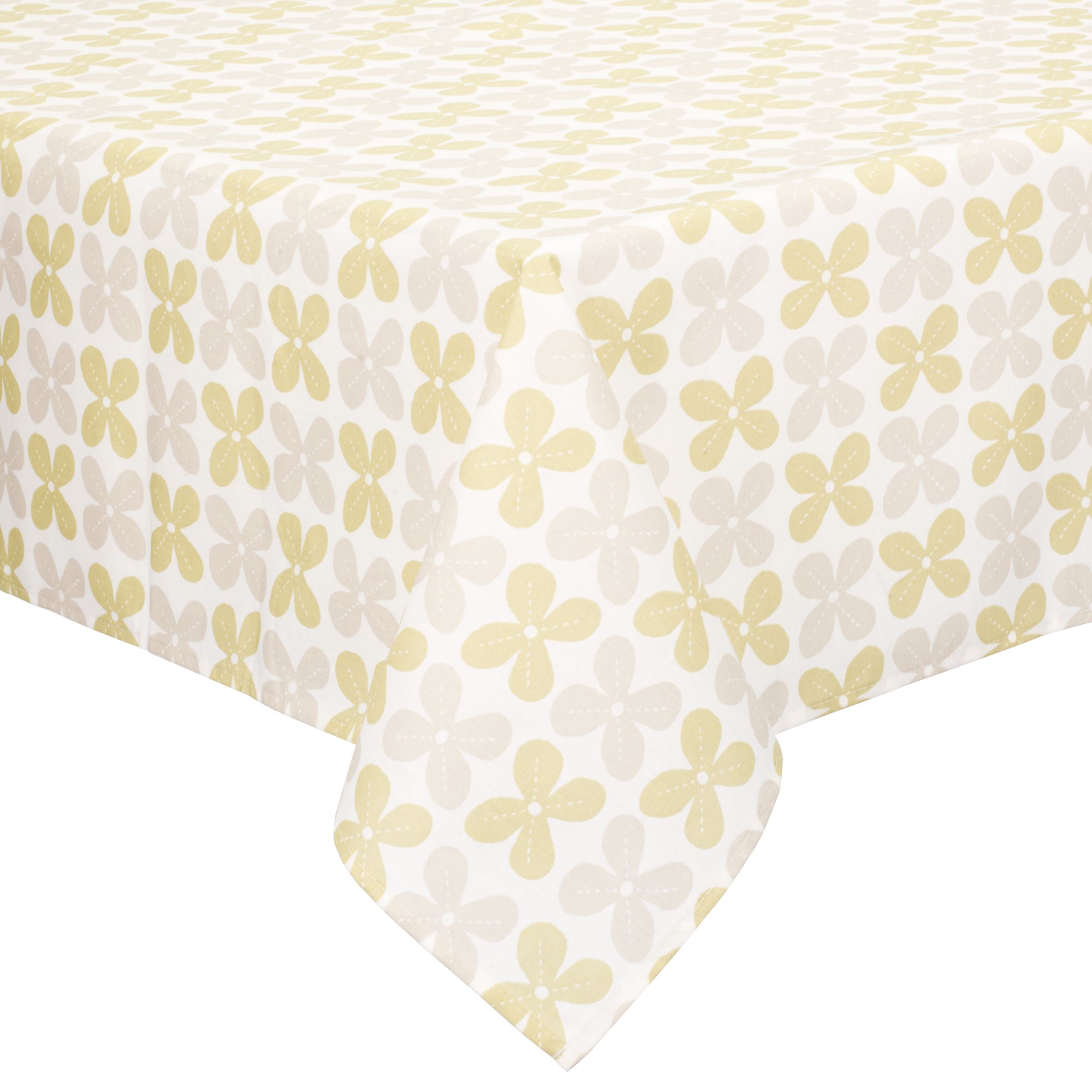 John Lewis Clover Tablecloth Green Natural W160 x L280cm
