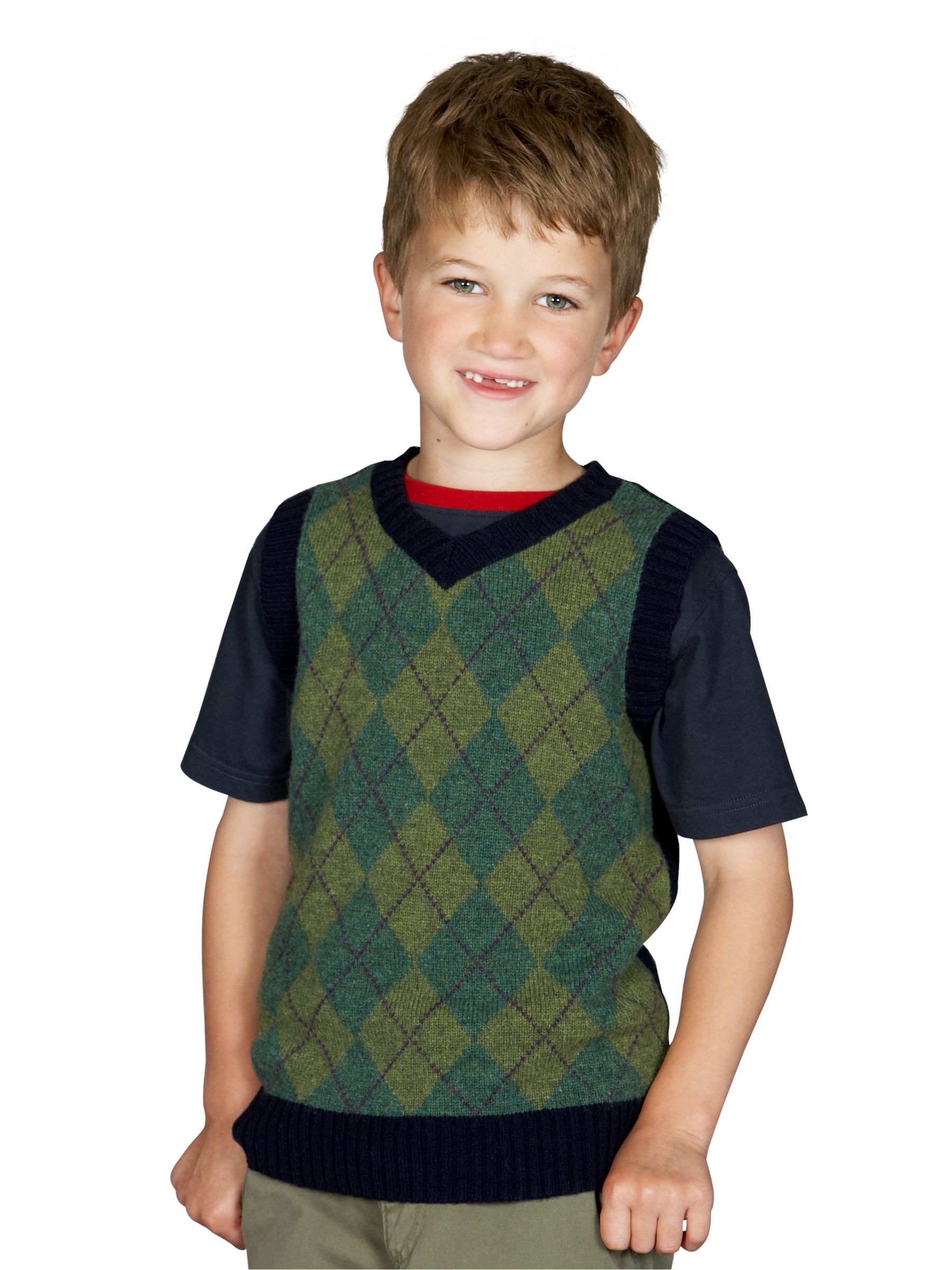 John Lewis Argyle Tank Top, Green/Navy, 3-4 Years