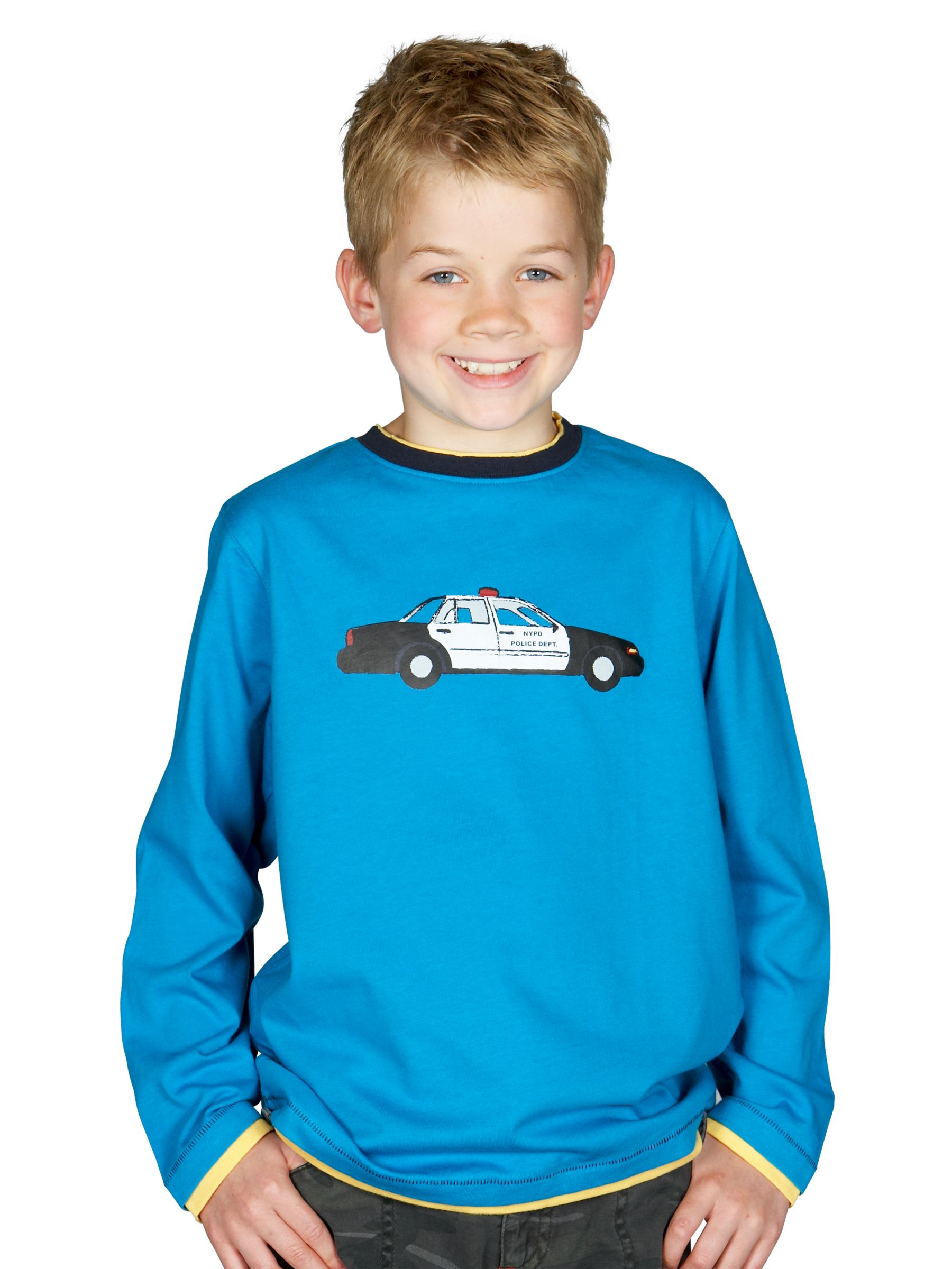 John Lewis New York Cop Car T-Shirt, Blue, 9-10 Years