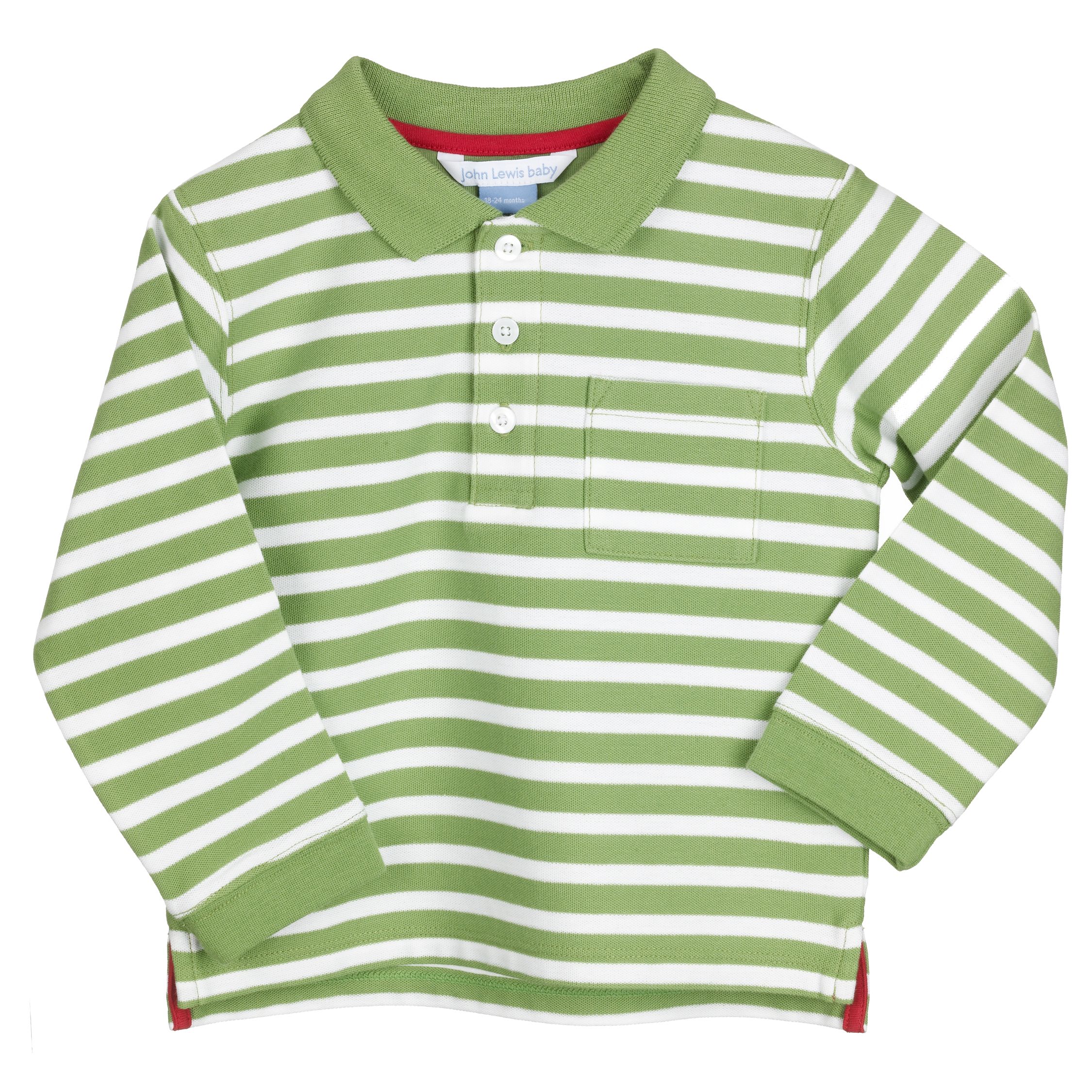 John Lewis Long Sleeve Stripy Polo Shirt GreenWhite 36 Months