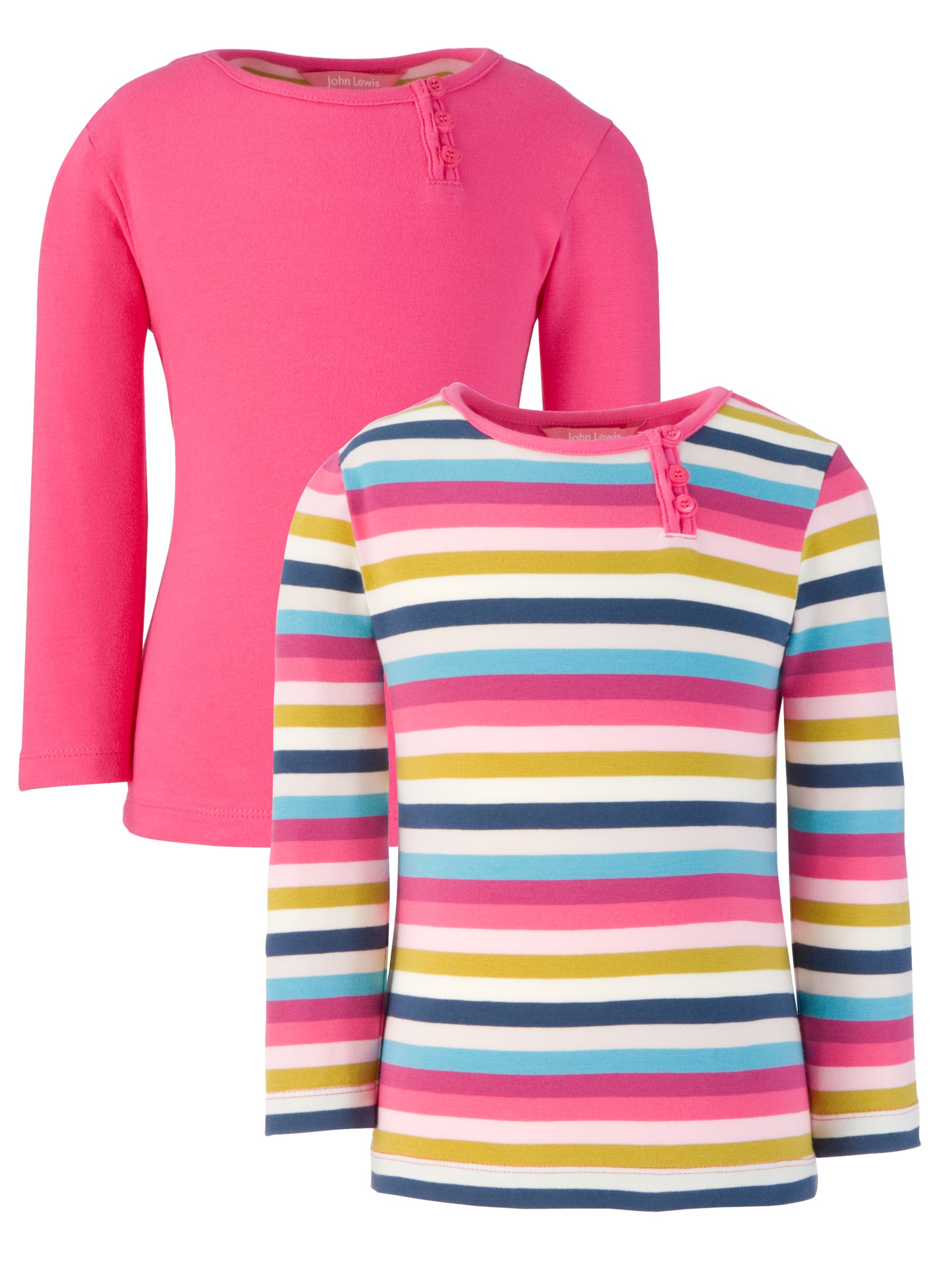 John Lewis Stripe & Plain T-Shirts, Pack of 2, Pink, Age 8-9