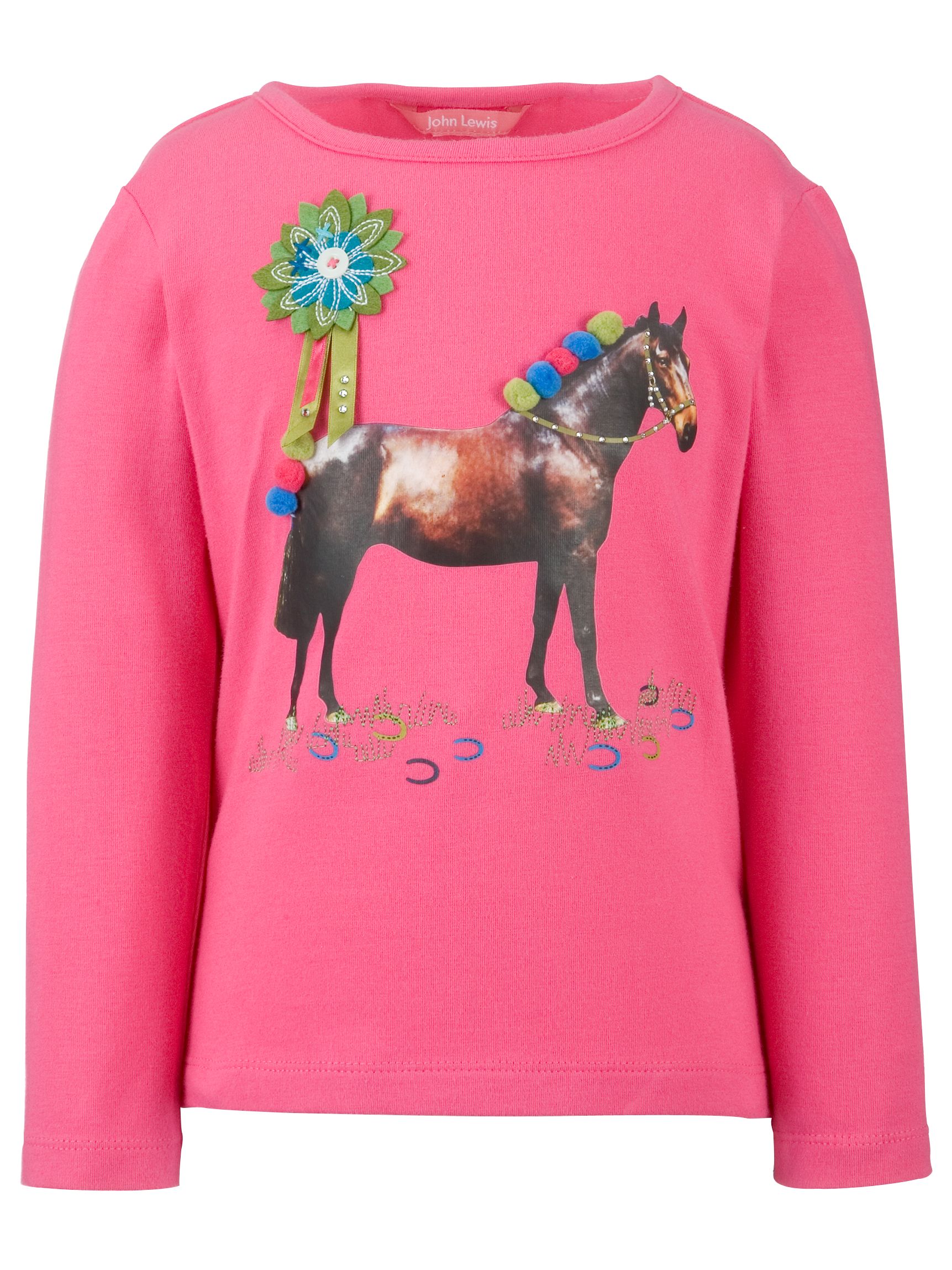 John Lewis Horse Print Long Sleeve T-Shirt, Pink, 3-4 Years