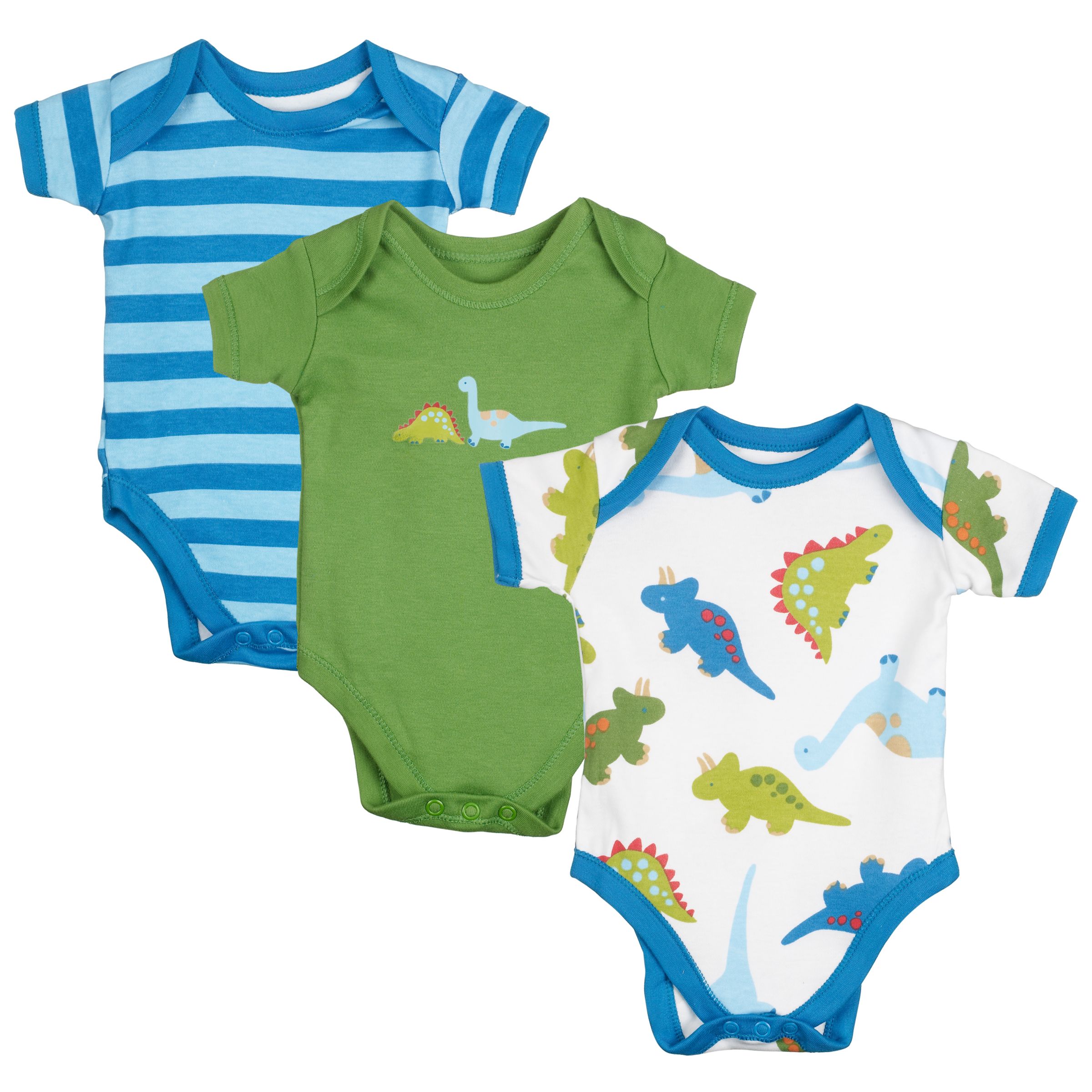 John Lewis Dinosaur Bodysuits, Pack of 3, Multi, 6-9 Months