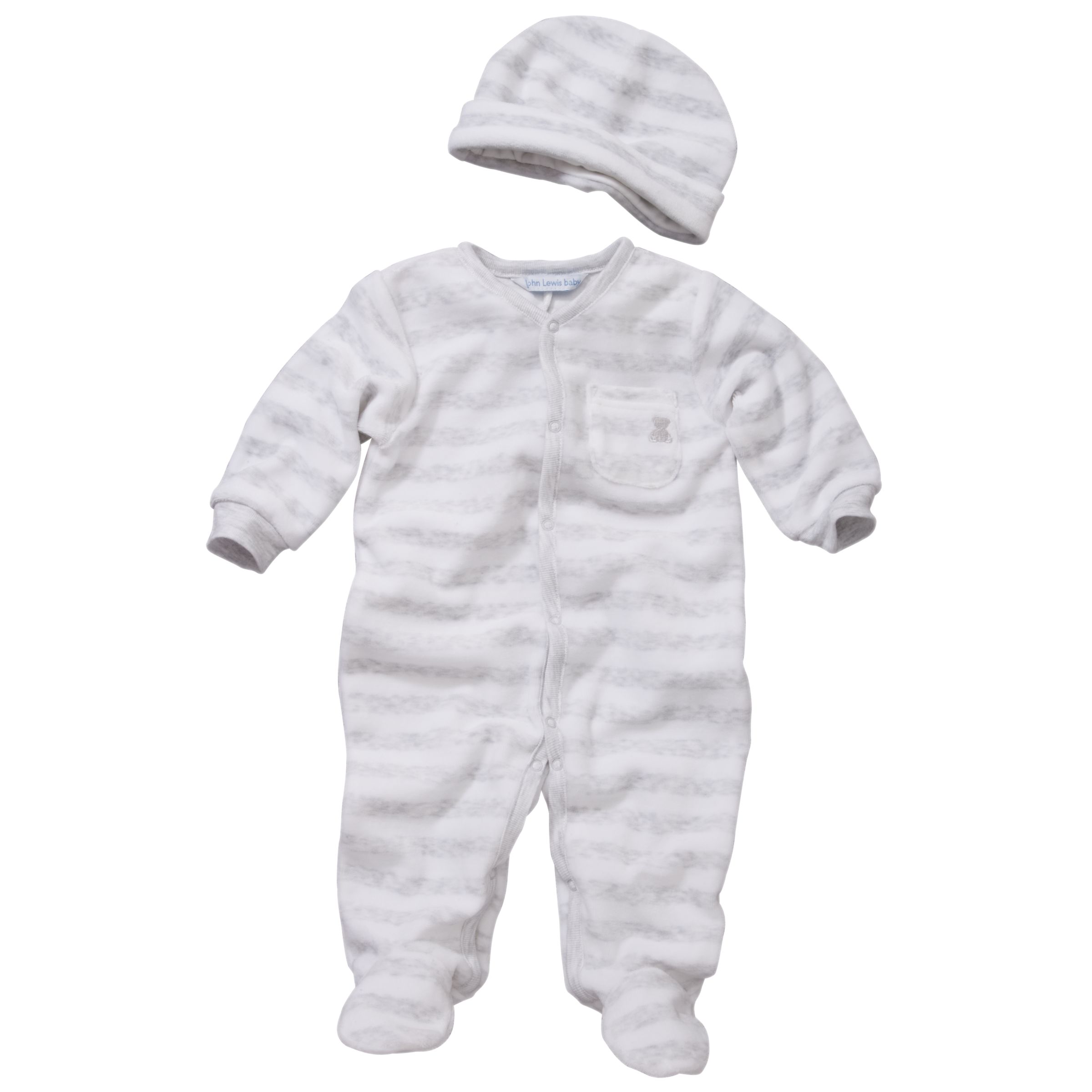 John Lewis Stripe Velour Bodysuit Grey and White Tiny Baby