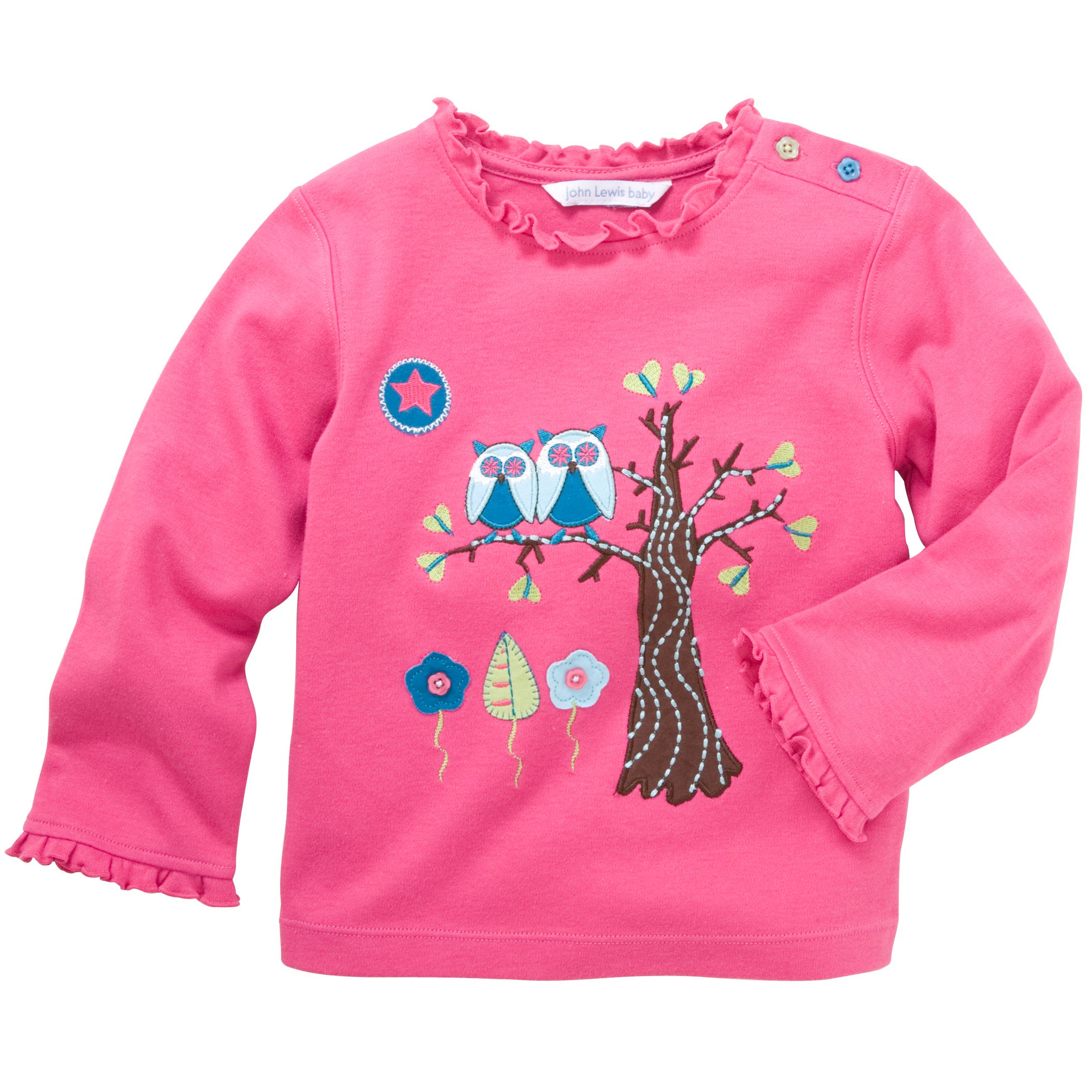 John Lewis Owl Appliquandeacuted TShirt Pink 36 Months