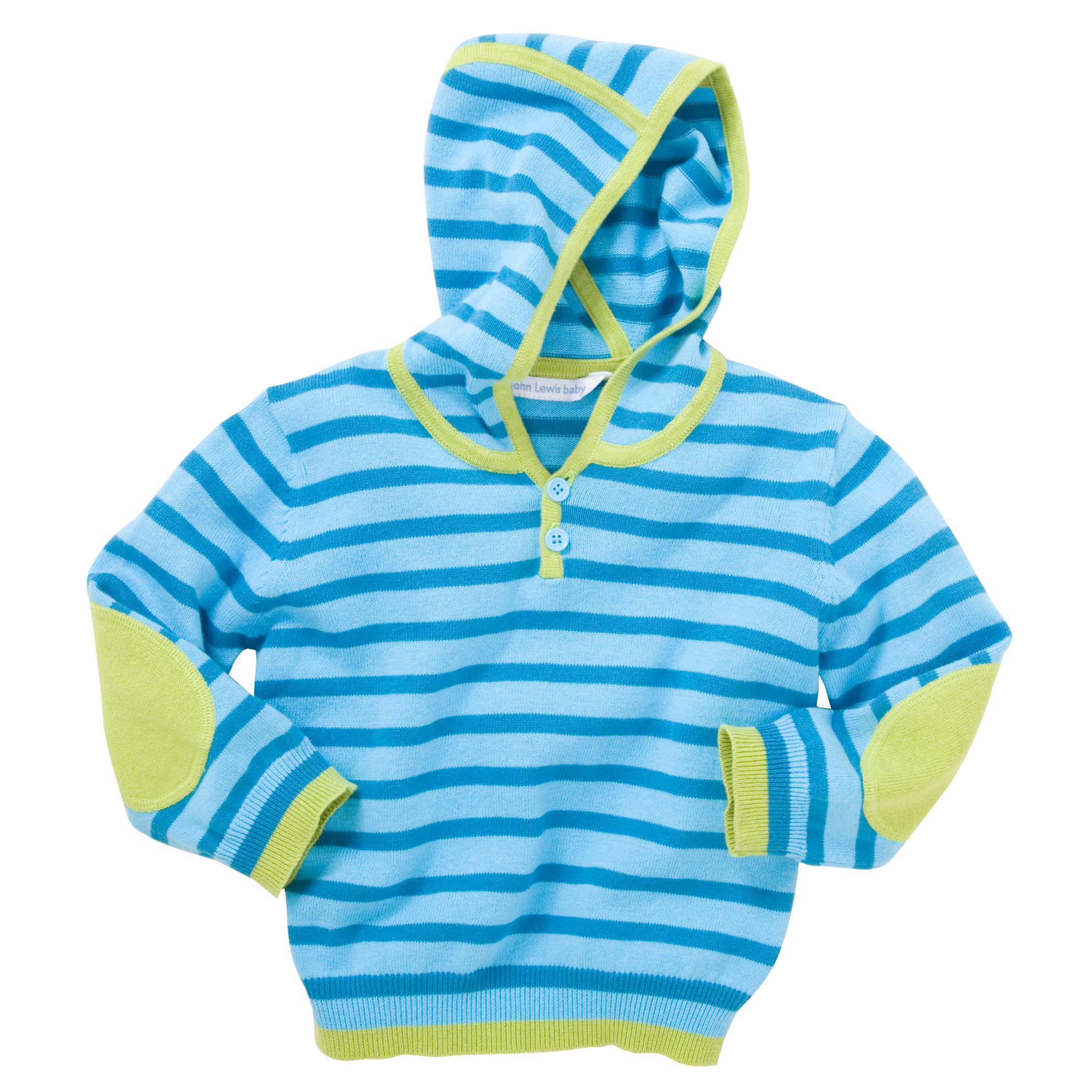 John Lewis Baby Striped Hoodie, Blue, 9-12 Months