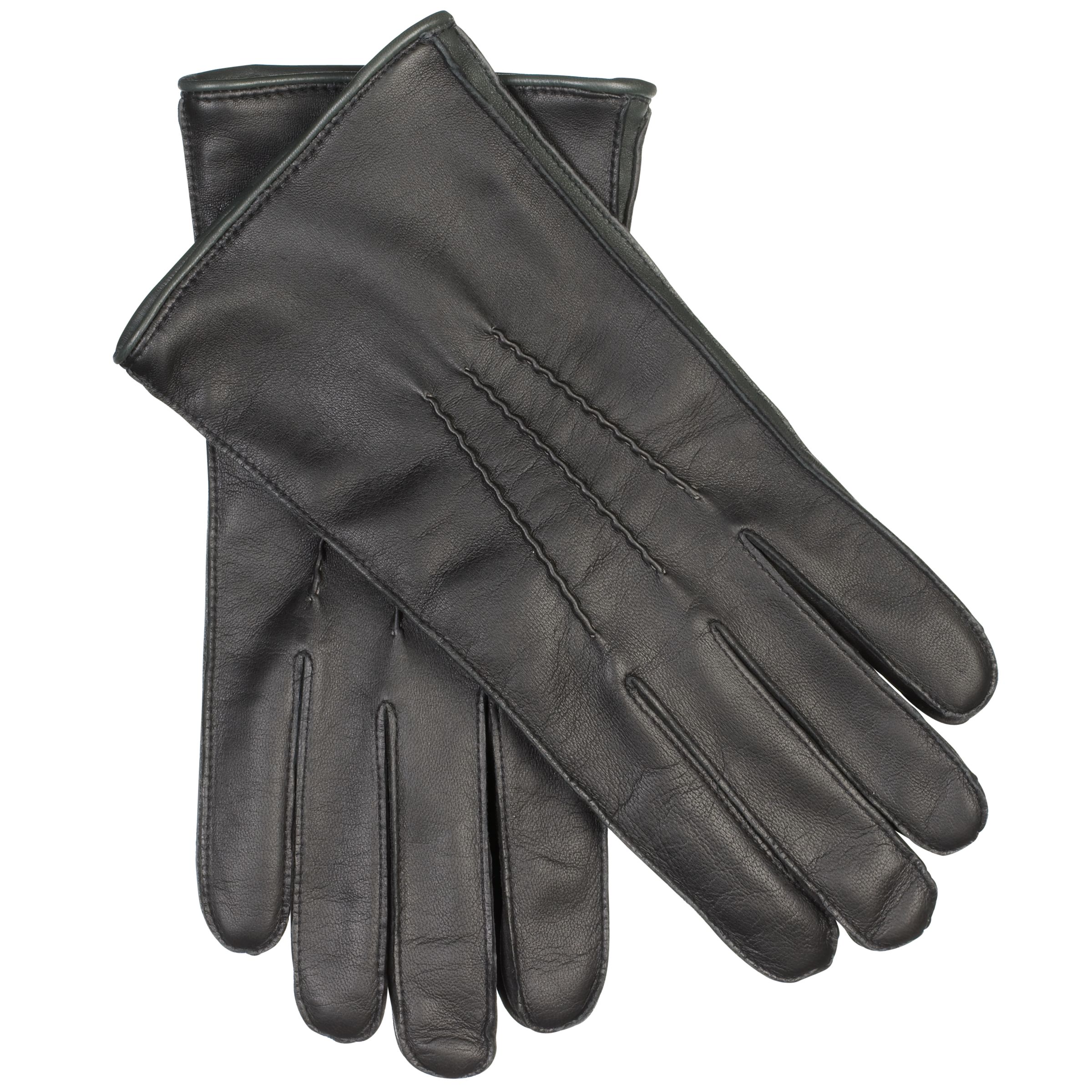John Lewis Wool Lined Leather Gloves, Black/Grey, Medium