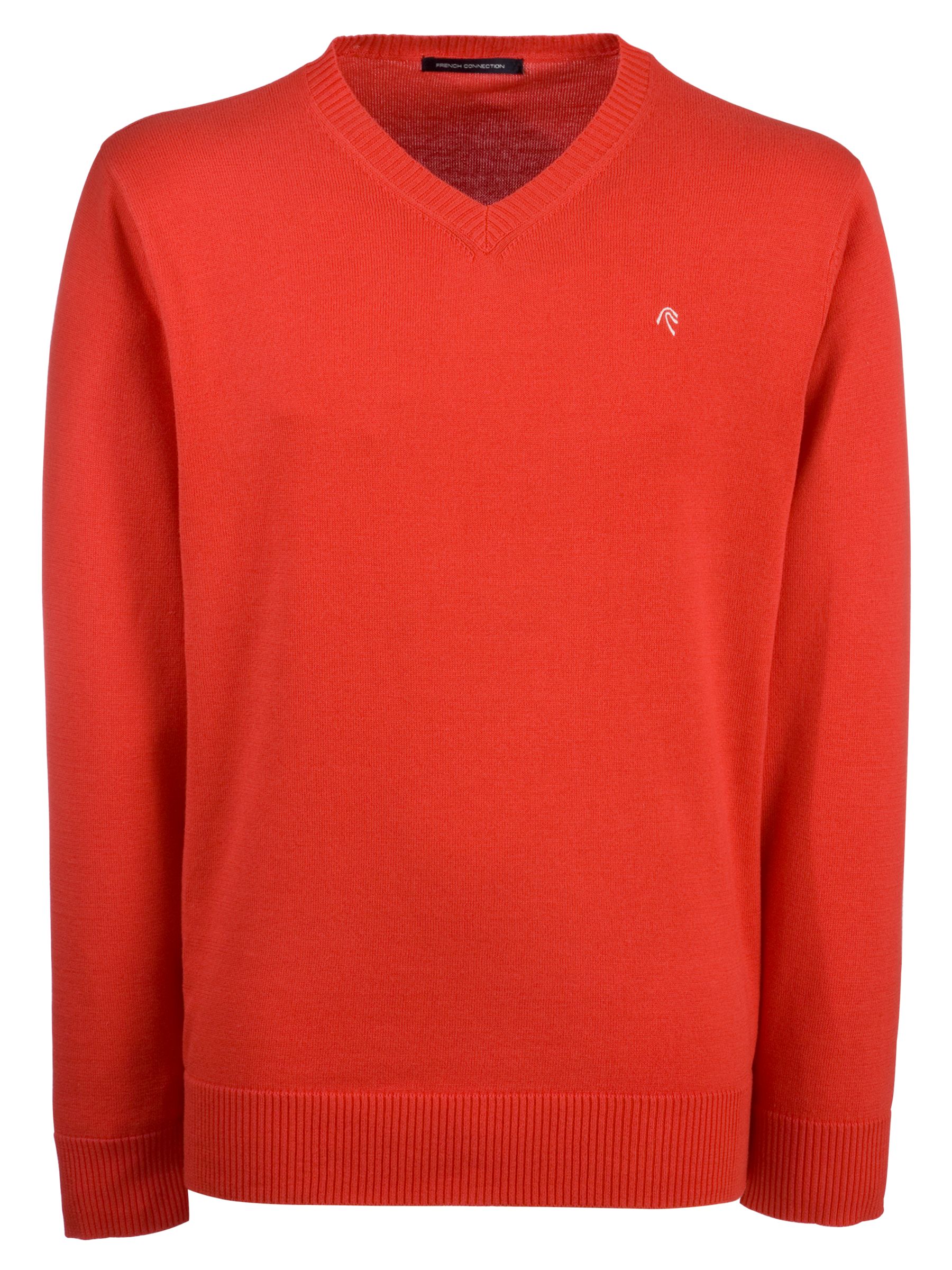 French Connection Cotton V Neck Jumper, Red, Large