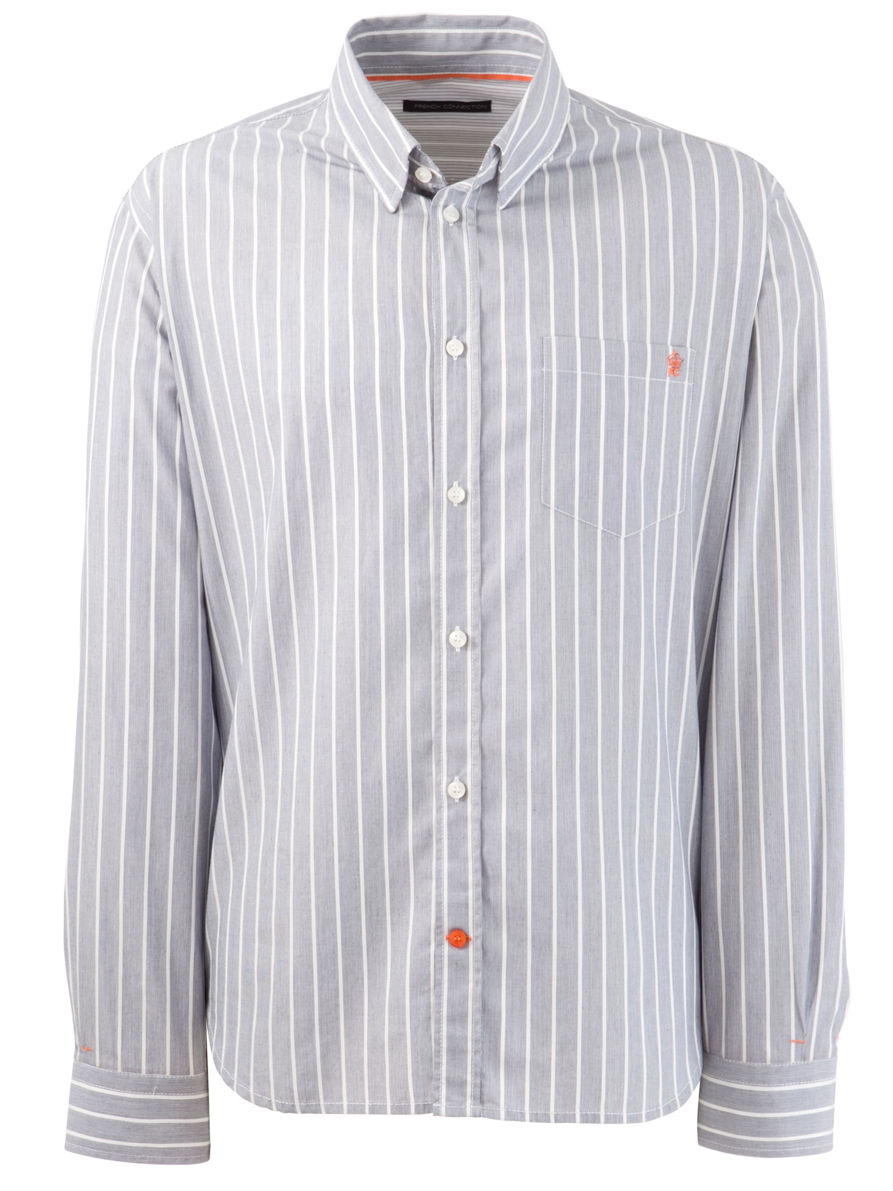 French Connection Stripe Long Sleeve Shirt, White/Navy, Medium
