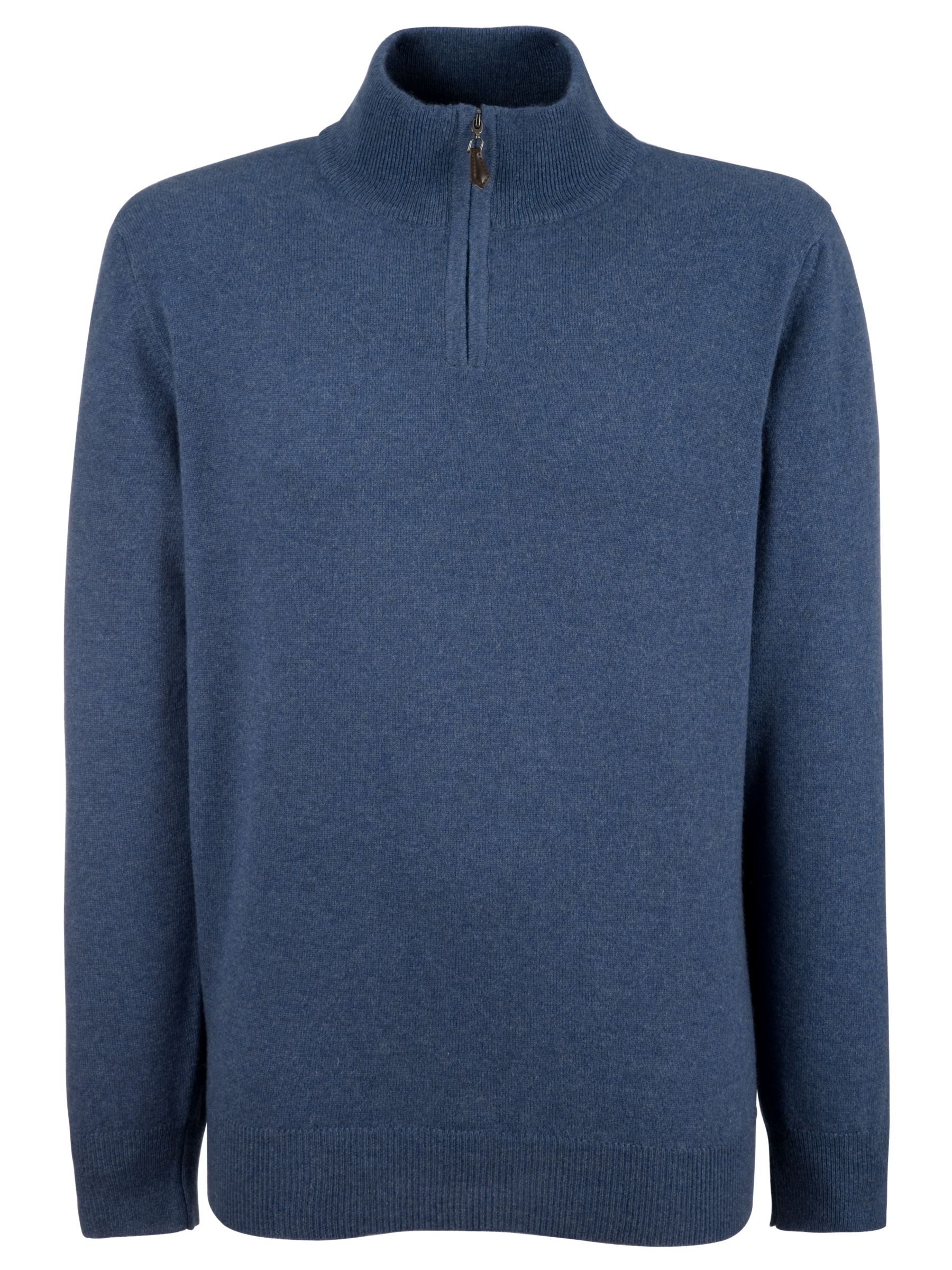 John Lewis Contrast Cashmere Zip Neck Jumper Blue Extra Extra Large