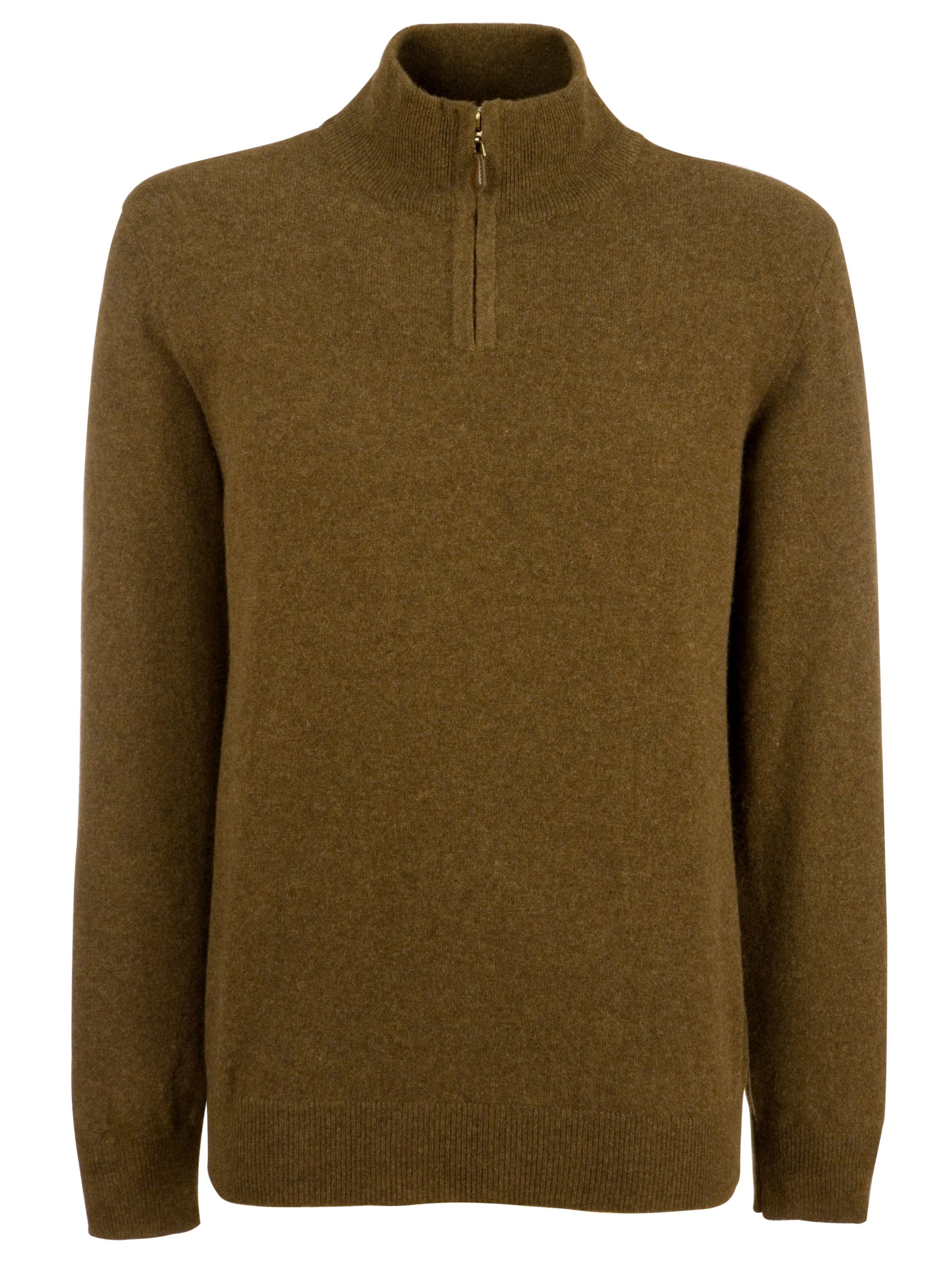 John Lewis Contrast Cashmere Zip Neck Jumper Brown Extra Extra Large