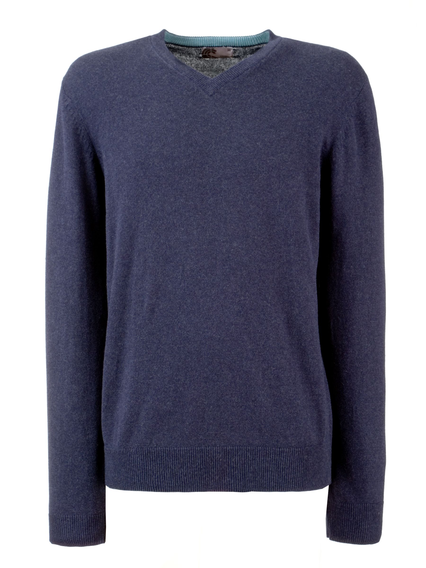 John Lewis Cotton/Cashmere V Neck Jumper, Navy, Large