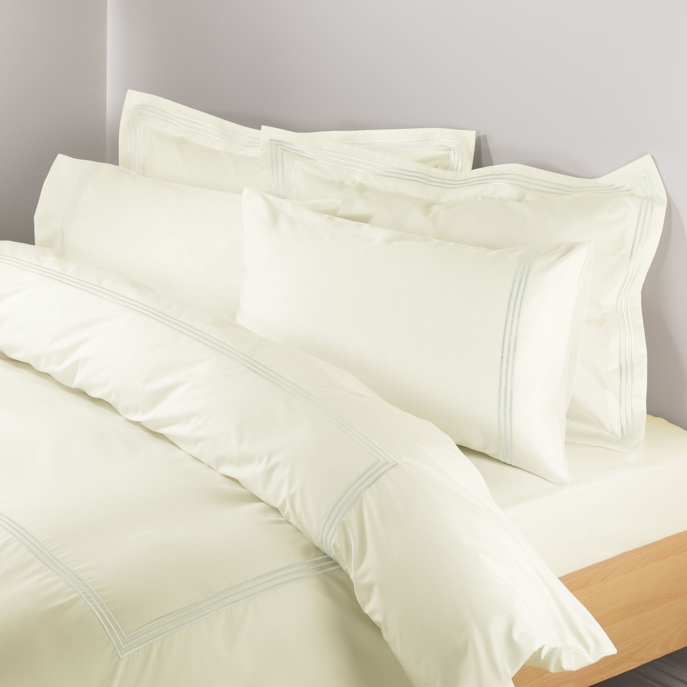 John Lewis Pima 3 Row Cord Pillowcases, Oyster / Silver